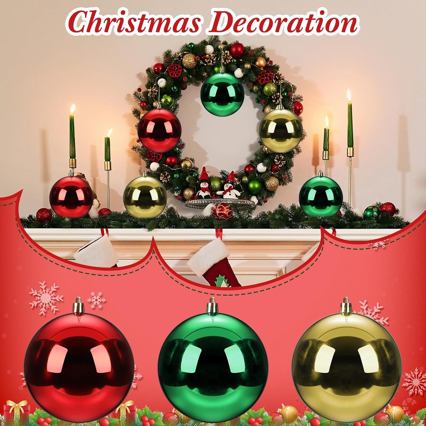 12 Pcs Christmas Ball Ornaments Large (Red,Green,Gold,Shiny)