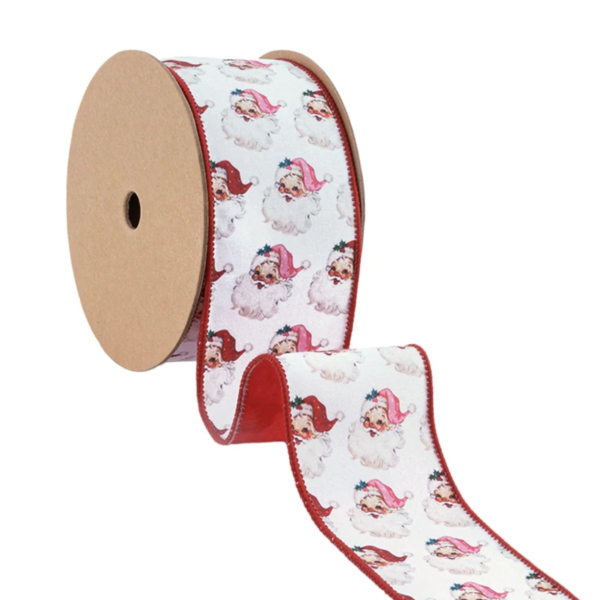 2.5in Vintage Santa Face Ribbon: Pink/Red (10 Yards)