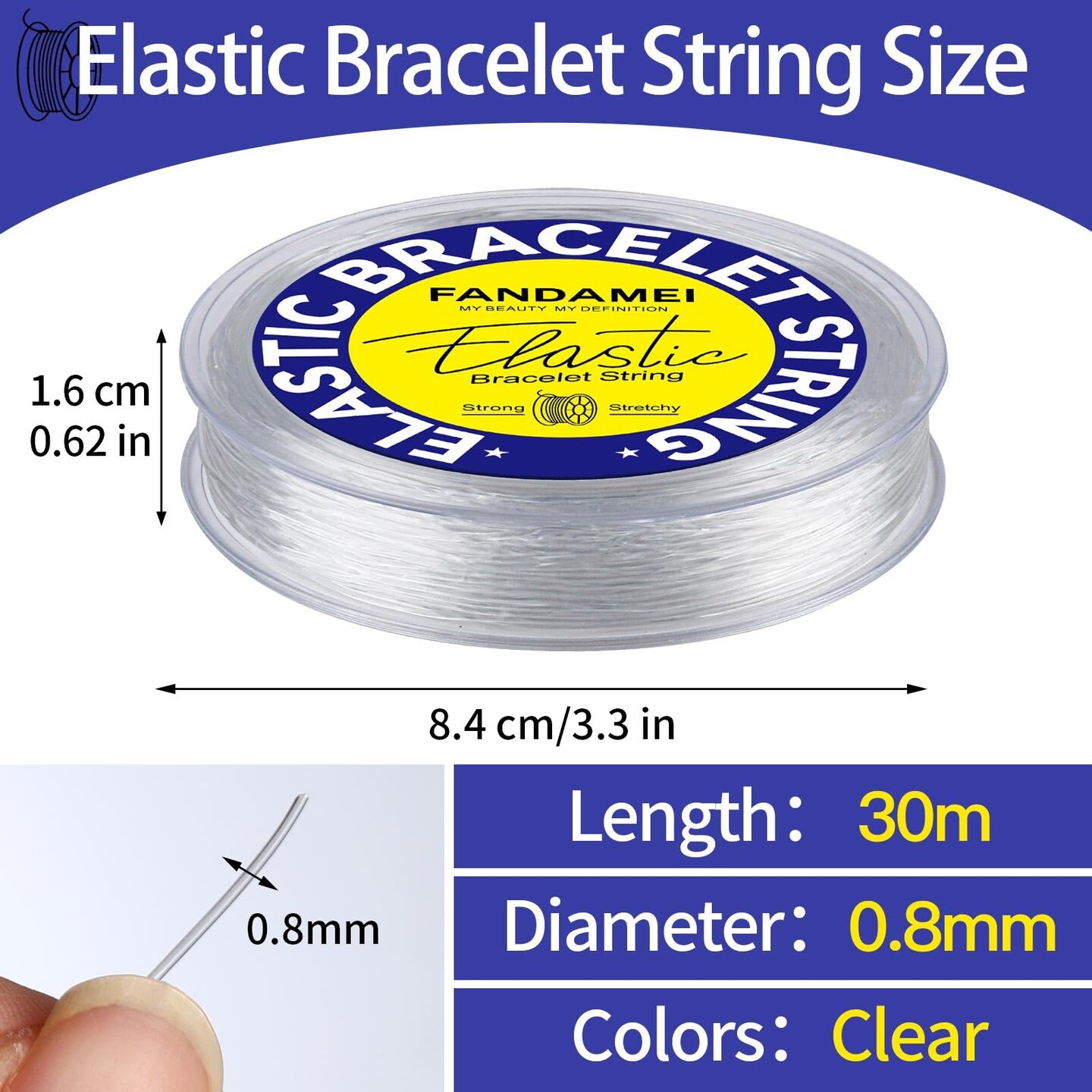 0.8mm Elastic Strings for Bracelets, Crystal Stretch Bead Cord for Jewelry Making, Clear Stretchy Elastic String Cord for Beading, Transparent Thread for Bracelet Necklace Making