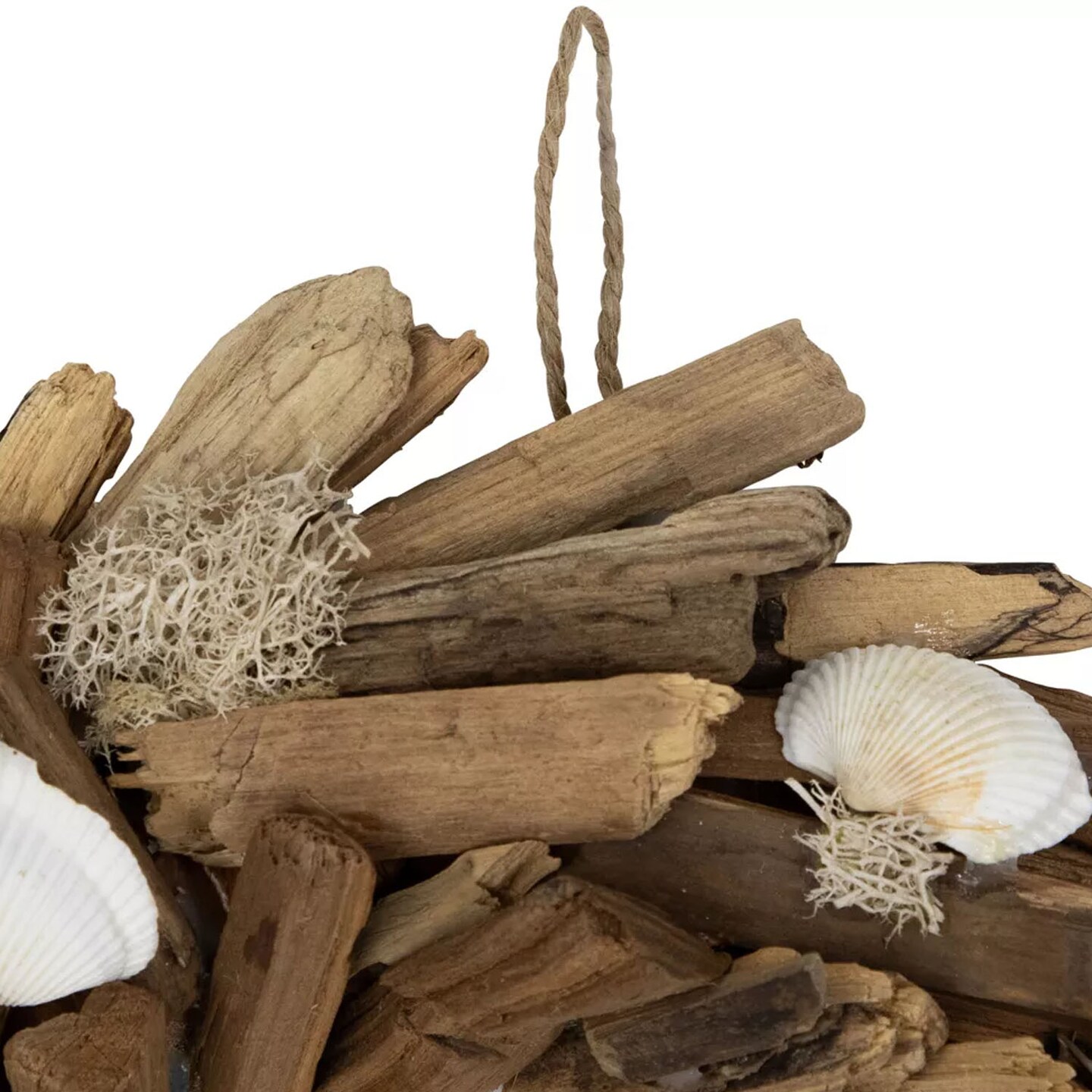 14" Coastal Driftwood and Seashell Wreath Nautical Beach Style Wall Decor