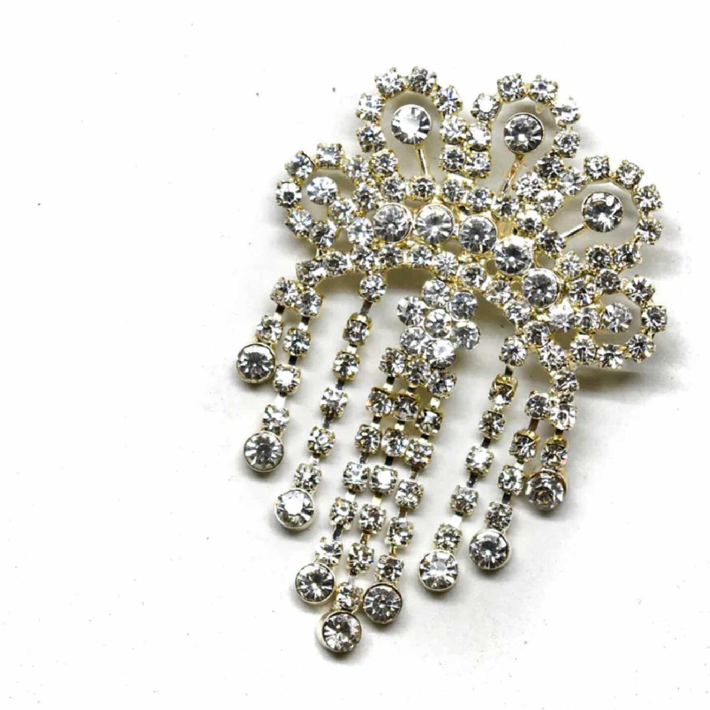 Dangling Crown Rhinestone Brooch Pin DIY Wedding Craft 3 x 2 inch