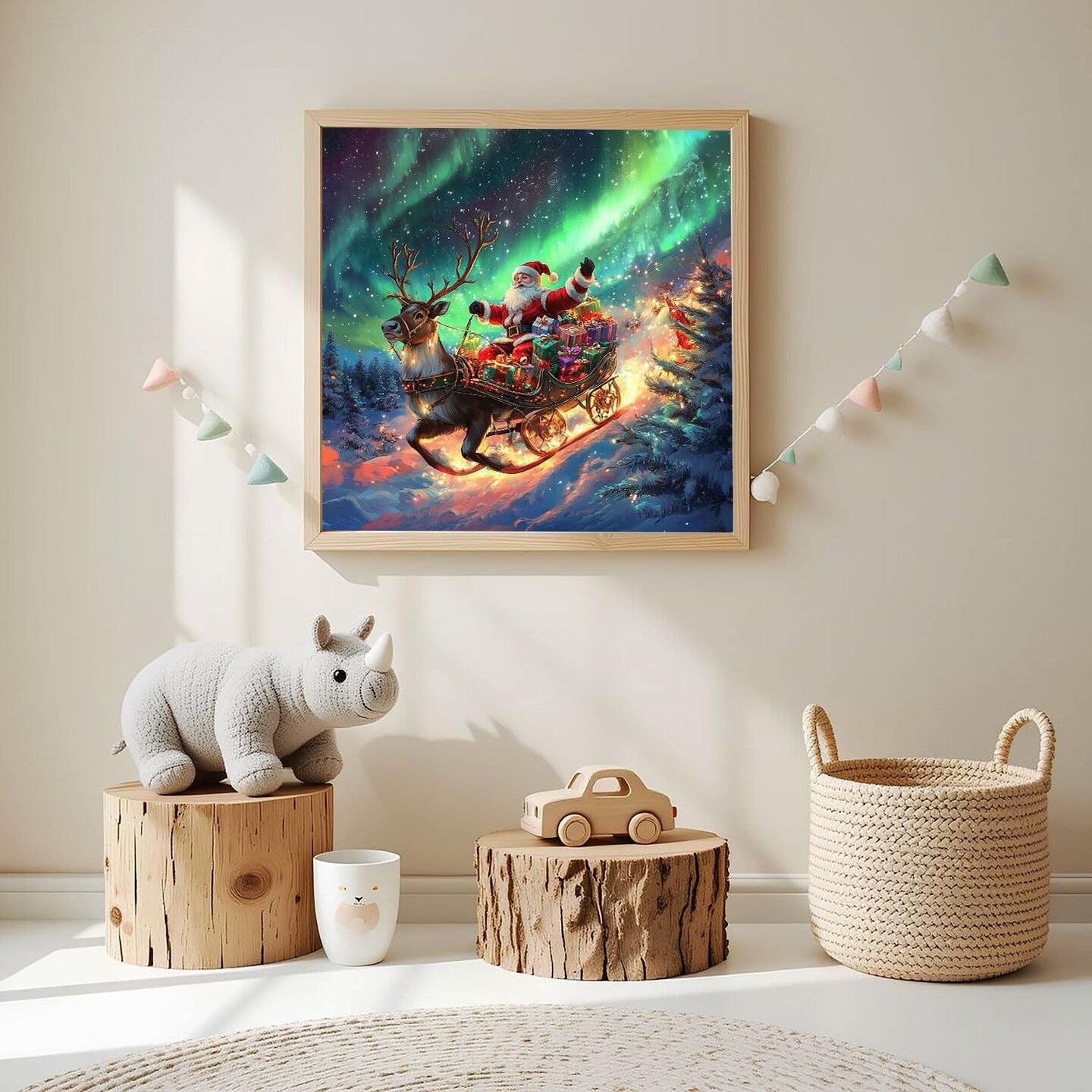 Santa Claus Diamond Art Kits for Adults,Full Round Drill Dot Christmas Diamond Painting Kits for Beginners Reindeer,DIY Gem Art and Craft Paint by Diamonds Winter Aurora,Home Wall Decor 13.7X13.7Inch