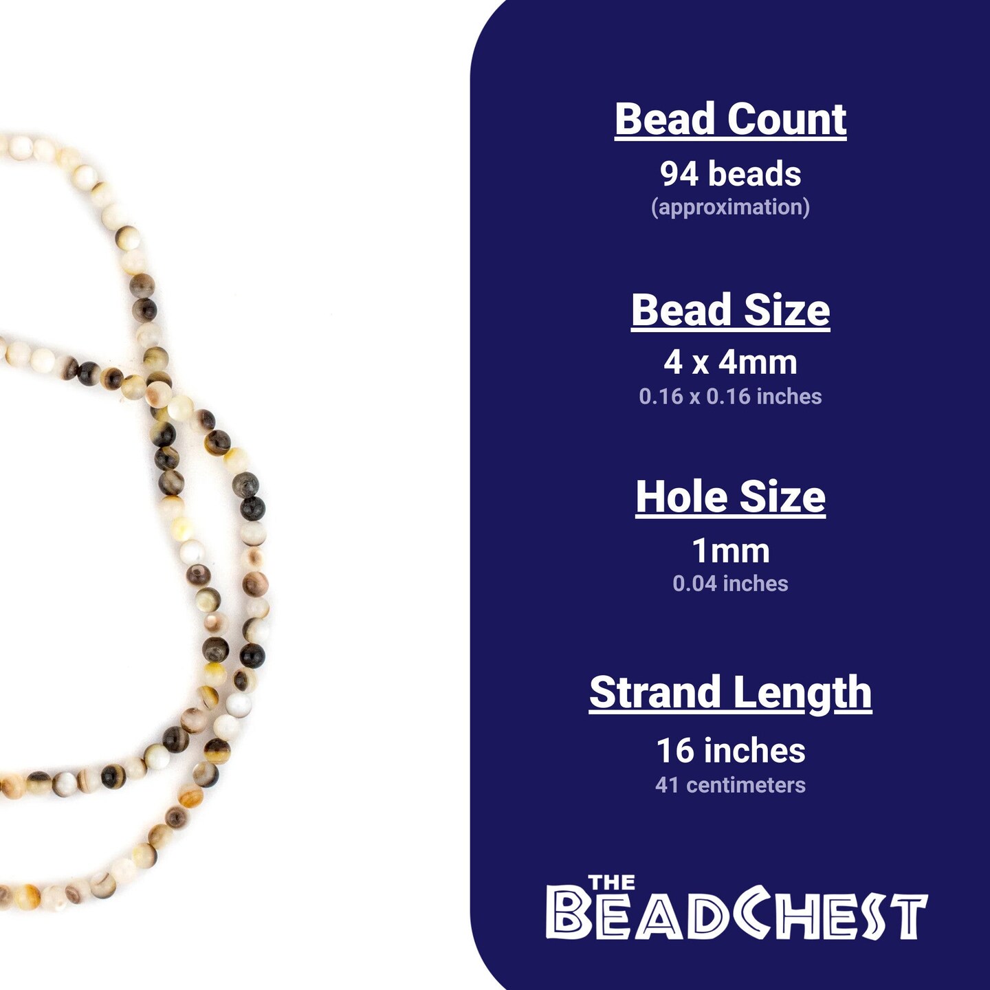 The Bead Chest Round Black &#x26; White Shell Beads (4mm)