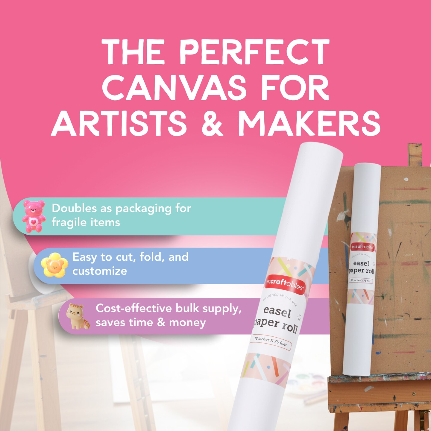 Incraftables Easel Paper Roll (18 Inches x 75 Feet). White Craft Paper Roll for Kids & Adults. Art Paper Roll for DIY Paints, Wall Art, Bulletin Board & Poster. Large Painting & Drawing Paper Roll