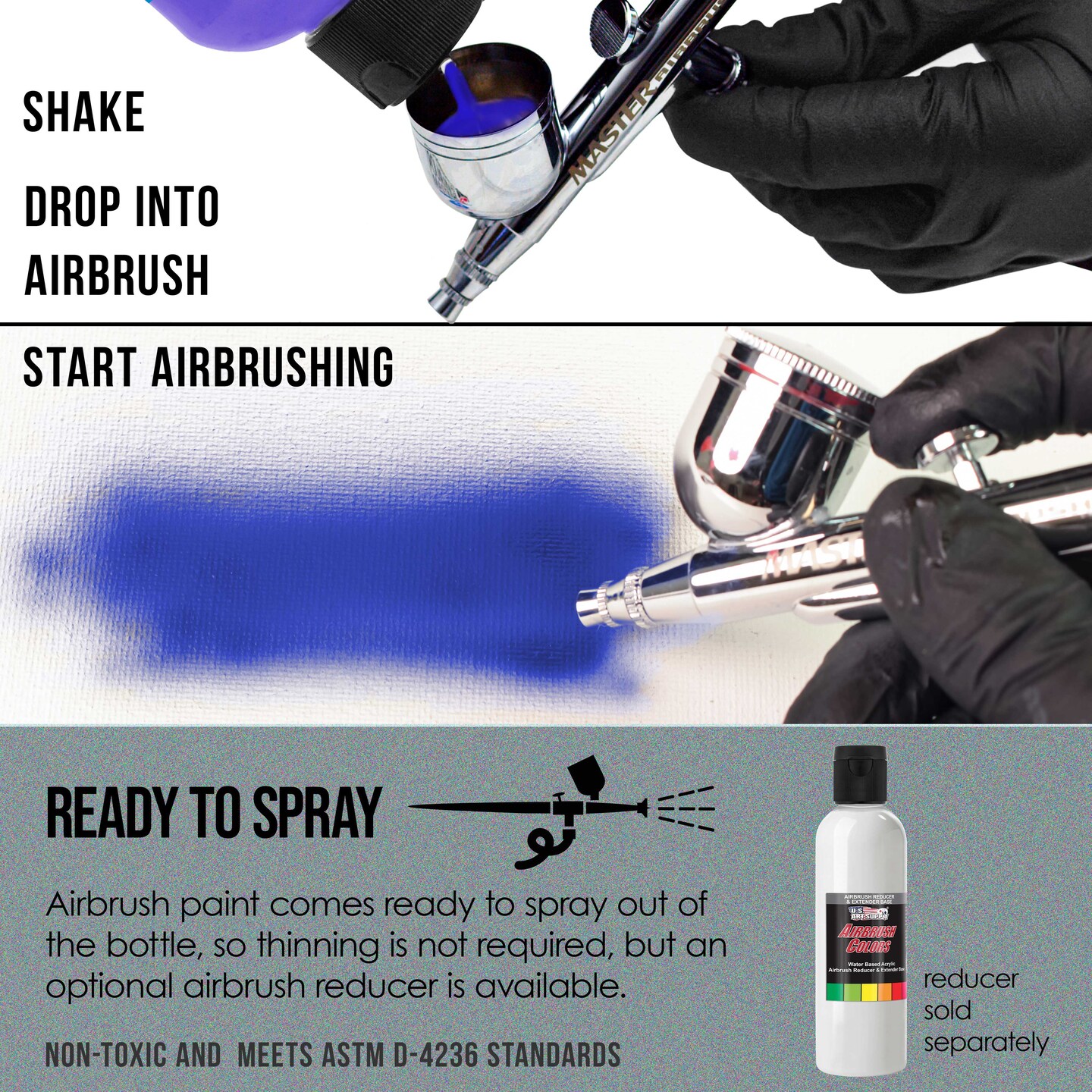 U.S. Art Supply Pearlized Silver Pearl Acrylic Special Effects Airbrush Paint - 8oz Ready to Spray Air Brush Paint for Nails, Models, Fabric - Water-Based Air Brush Painting