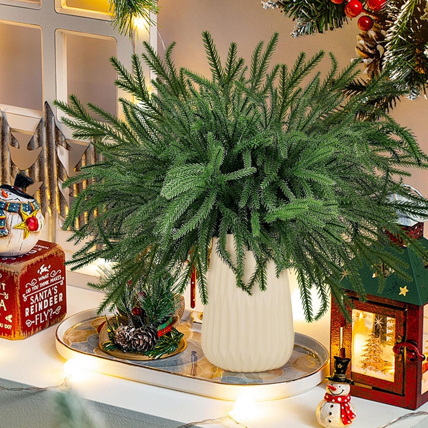 12 Pcs Christmas Norfolk Pine Branches (Green) 17&#x22;D x 22&#x22;W x 14&#x22;H