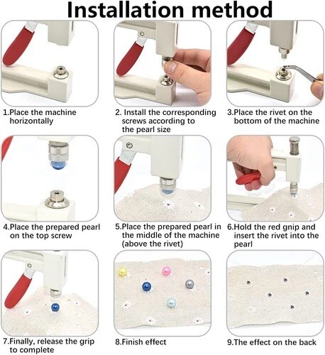 Pearl &#x26; Rivet Hand Press Setting Machine with 5 Round Die Sizes