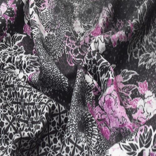 Black/Multi Tile Printed Double Flannelette Fabric By the Yard