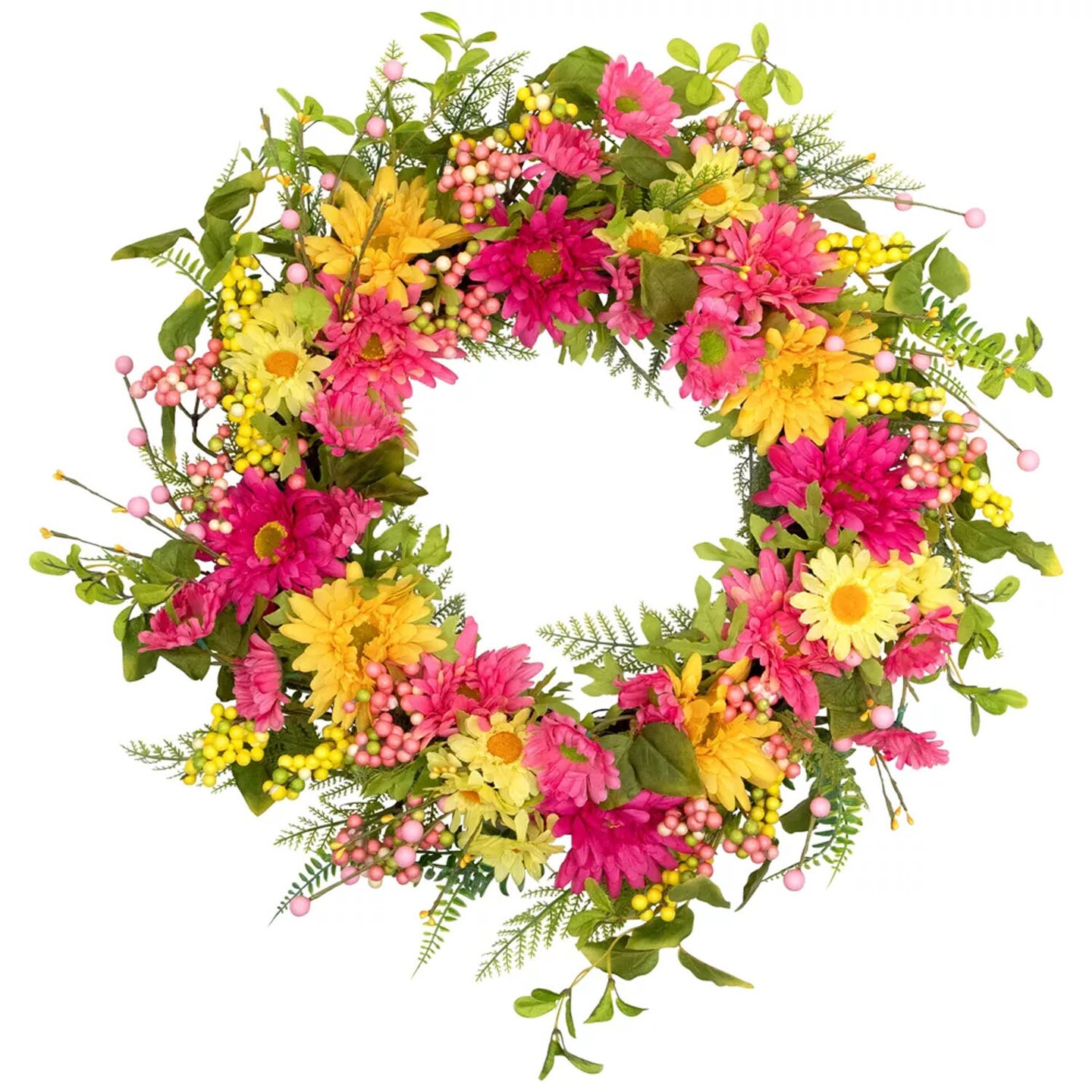 Northlight Gerbera Daisy, Berries and Daisy Floral Spring Wreath 23" Pink/Yellow