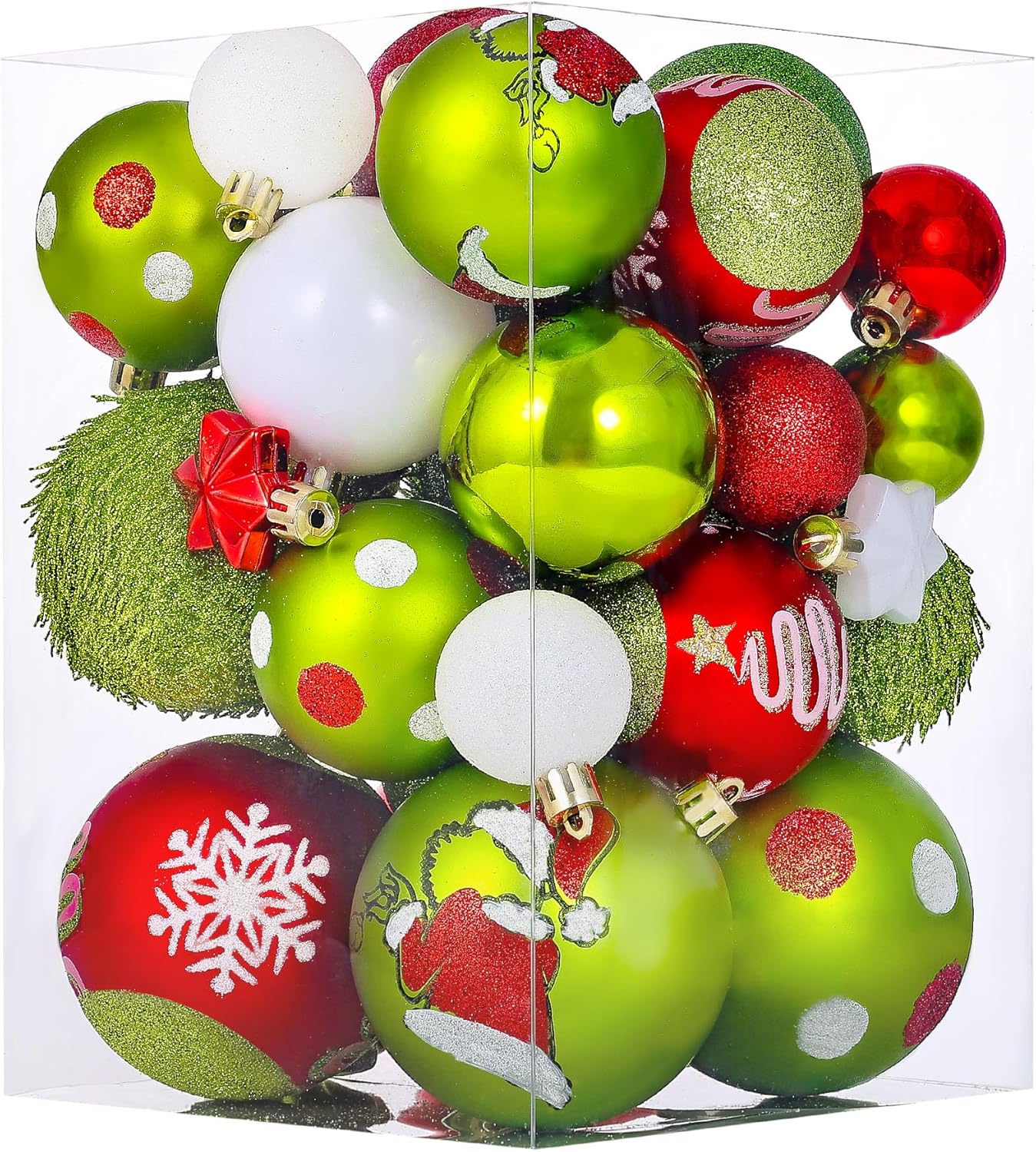 34 Pcs Christmas Ball Ornaments (Lime Green Red and White)