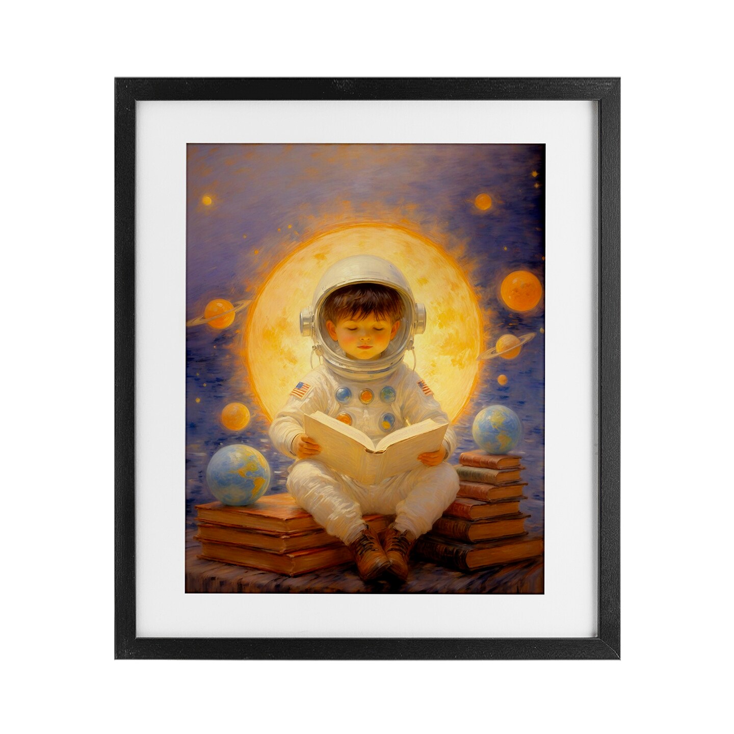Stupell Industries Astronaut Child Learning Framed Print Under Glass, design by Angie Hawke