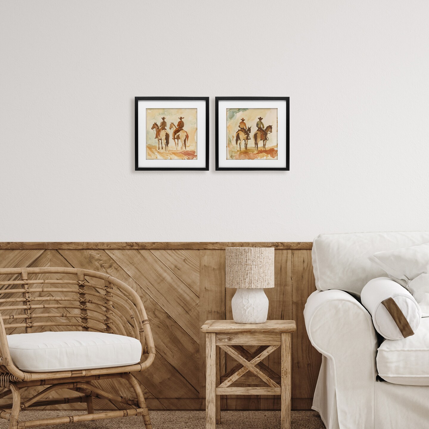 Stupell Industries Western Watercolor Cowboy Pairs 2pc Framed Print Under Glass Set, design by Petal Prints Design