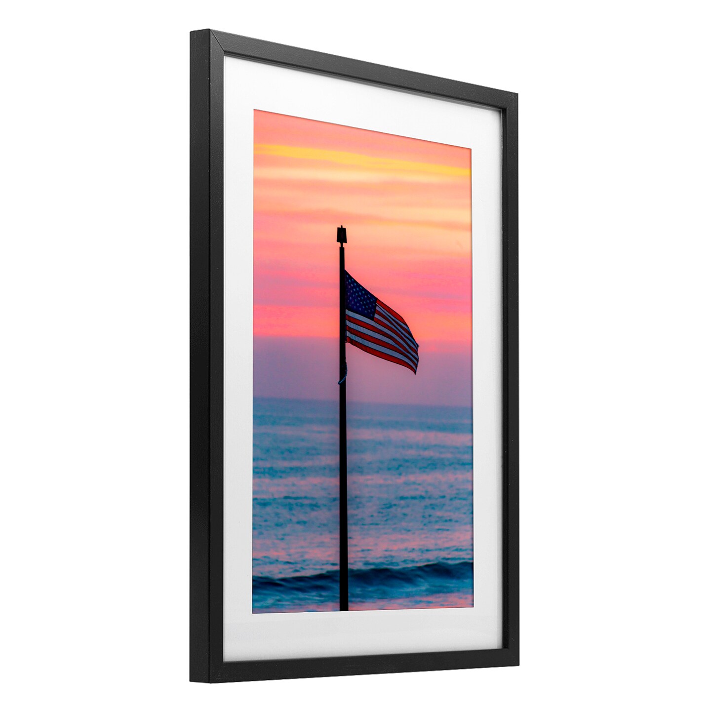 Stupell Industries USA Flag Against Sunset Framed Print Under Glass, design by Jeff Poe Photography