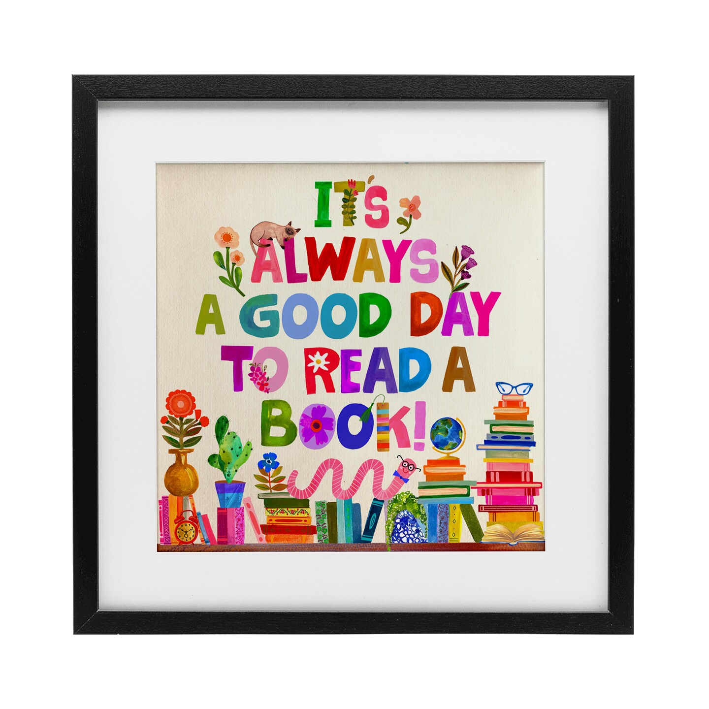 Stupell Industries Good Day To Read A Book Framed Print Under Glass, design by Katherine Herrell Studio