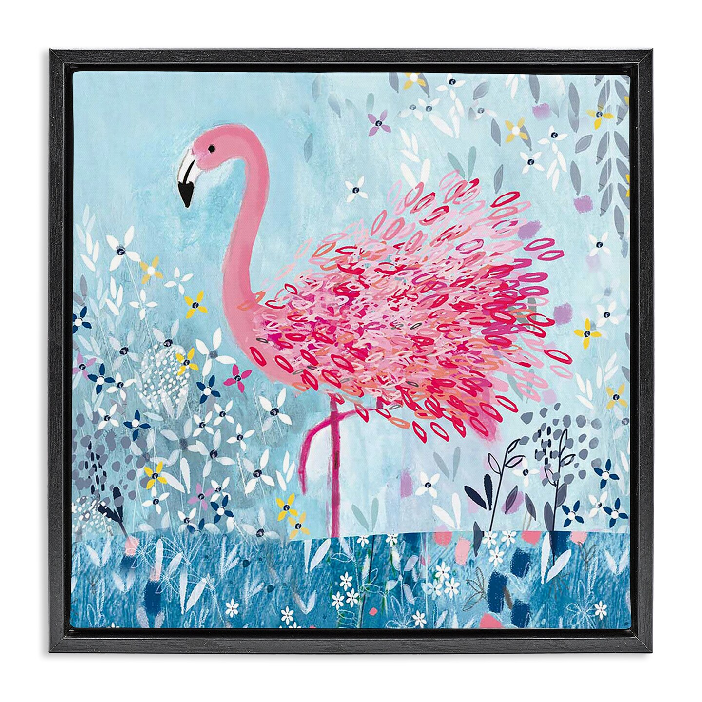 Stupell Industries Whimsical Flower Flamingo Floating Frame, design by Clare Tupper