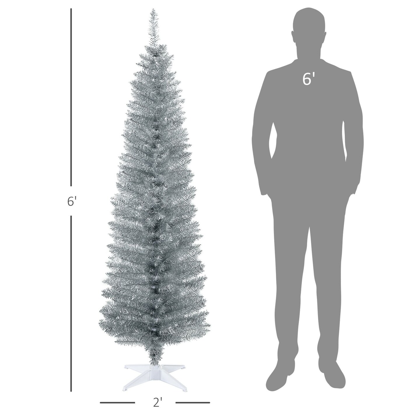 Edge Collections - 6' - Silver - Slim Artificial Christmas Tree for Easy Holiday Decor - 1 Piece
