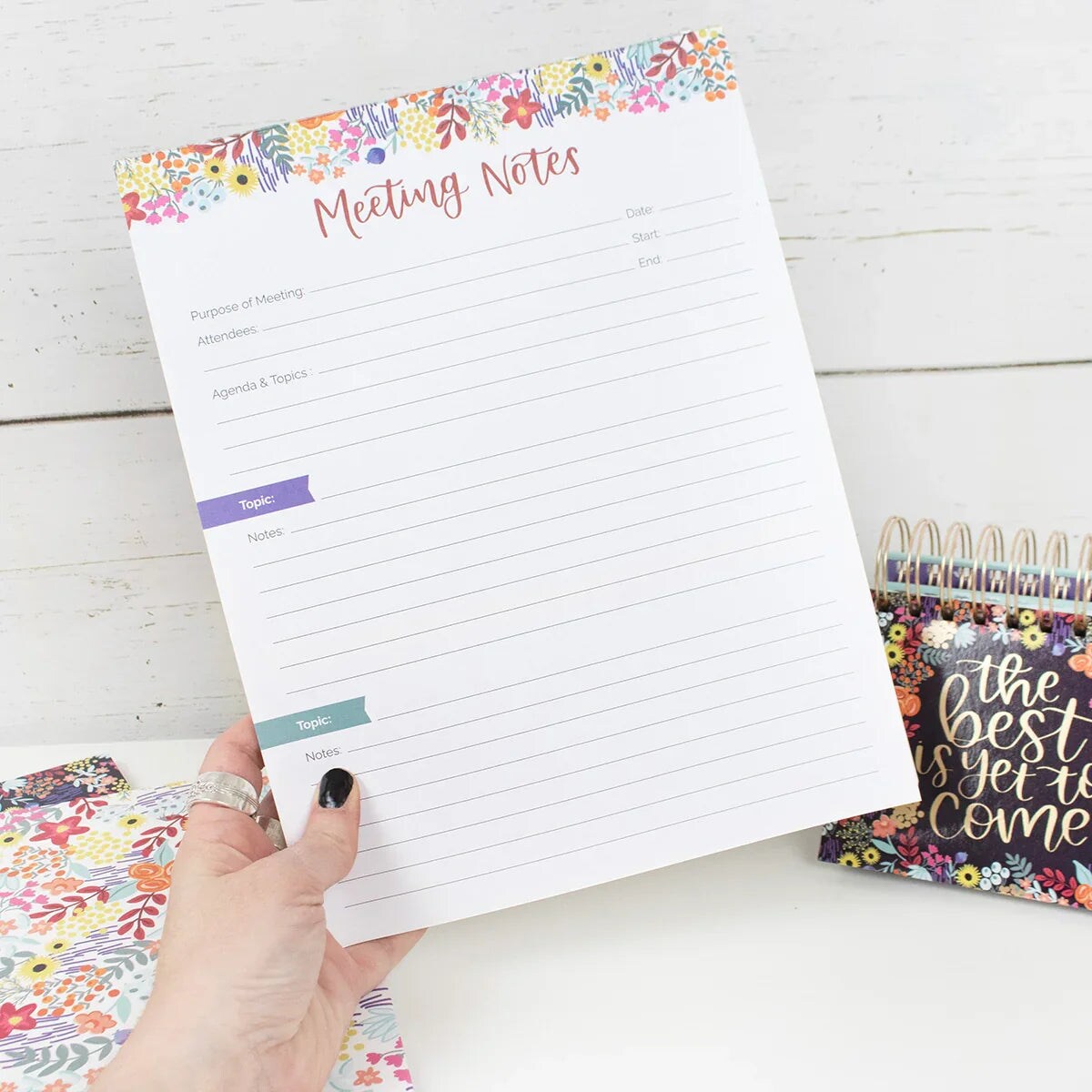bloom daily planners Planning Pad, 8.5" x 11", Double Sided Meeting Notes, Floral Dots