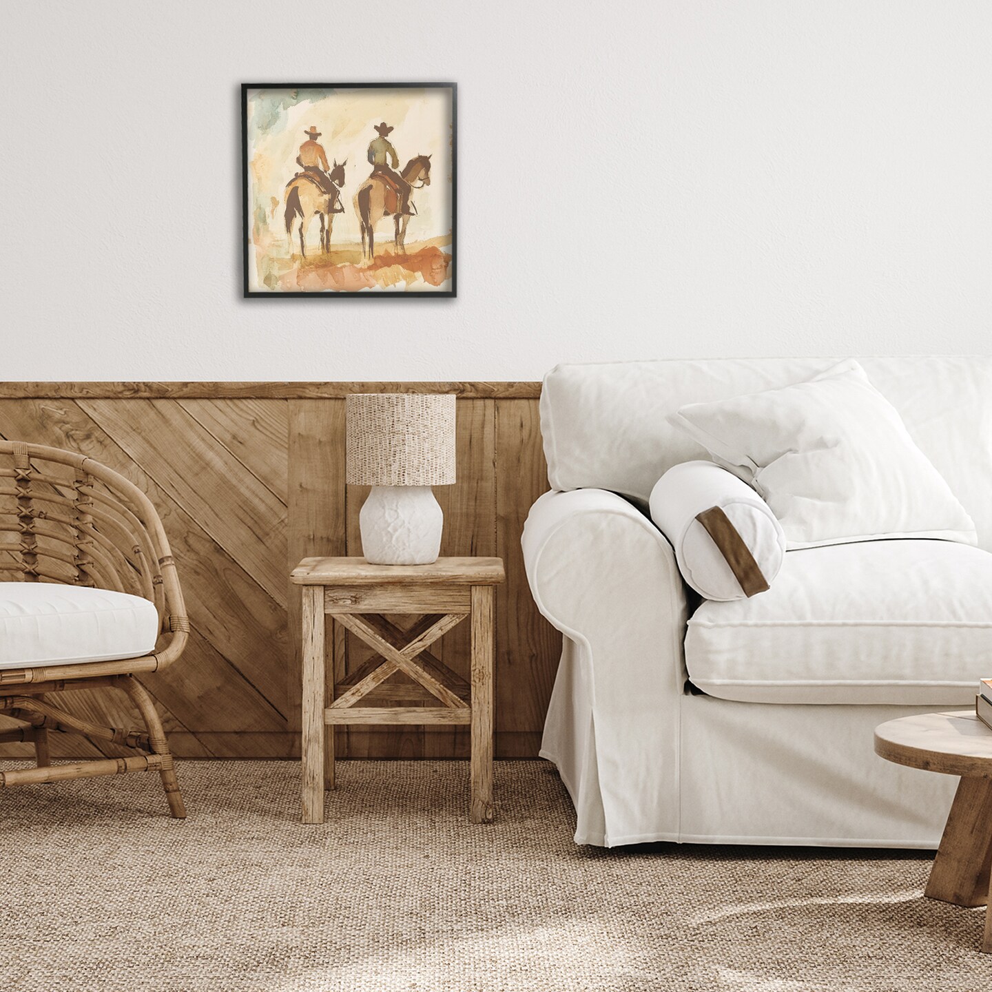 Stupell Industries Western Watercolor Cowboys Right Framed Giclee, design by Petal Prints Design