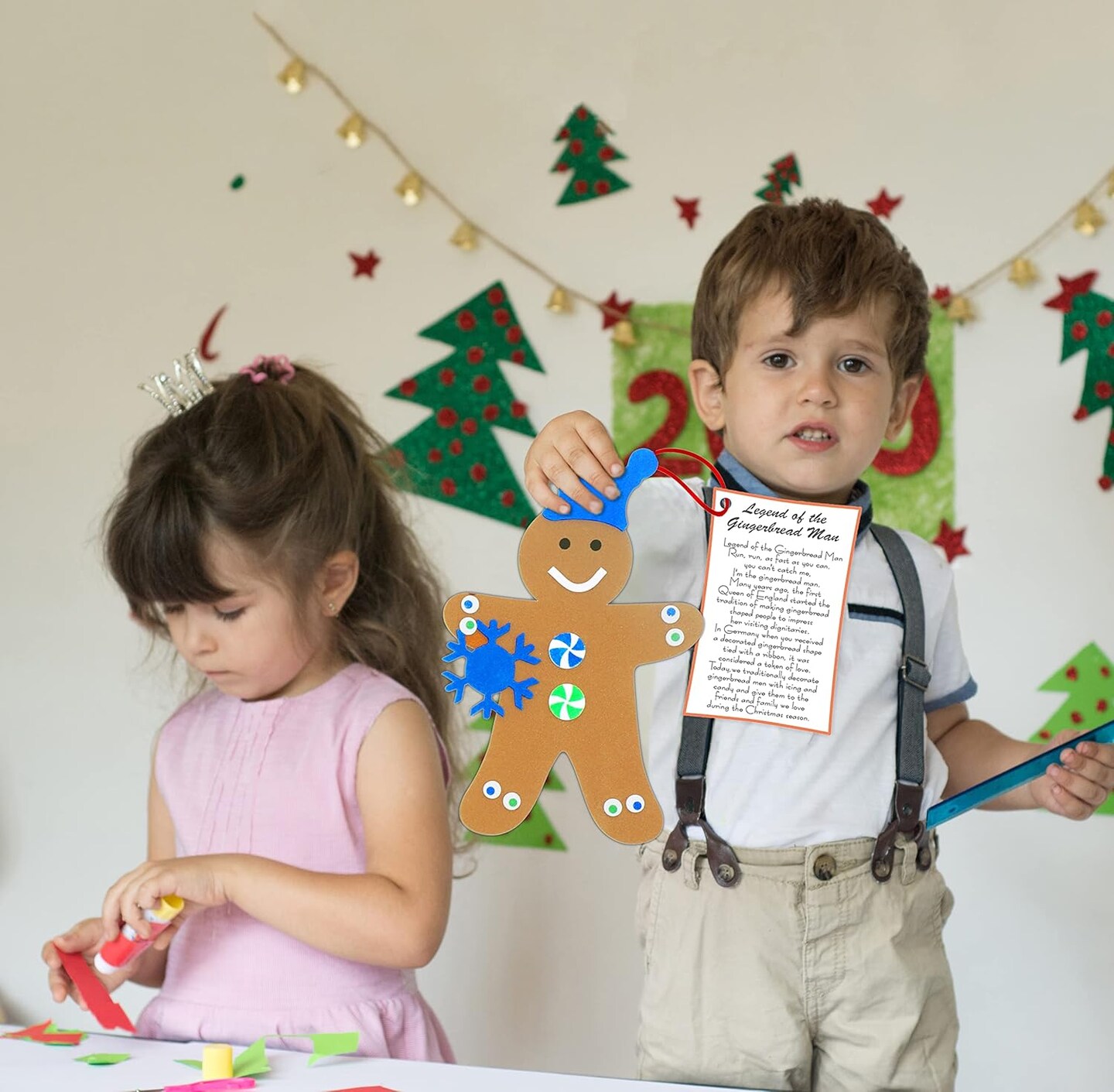 4E's Novelty Gingerbread Man Ornament Craft Kit – 12 Pack DIY Foam Christmas Ornaments, Self-Adhesive Craft Set for Kids Ages 3–12, Classroom Projects & Holiday Tree Decorations