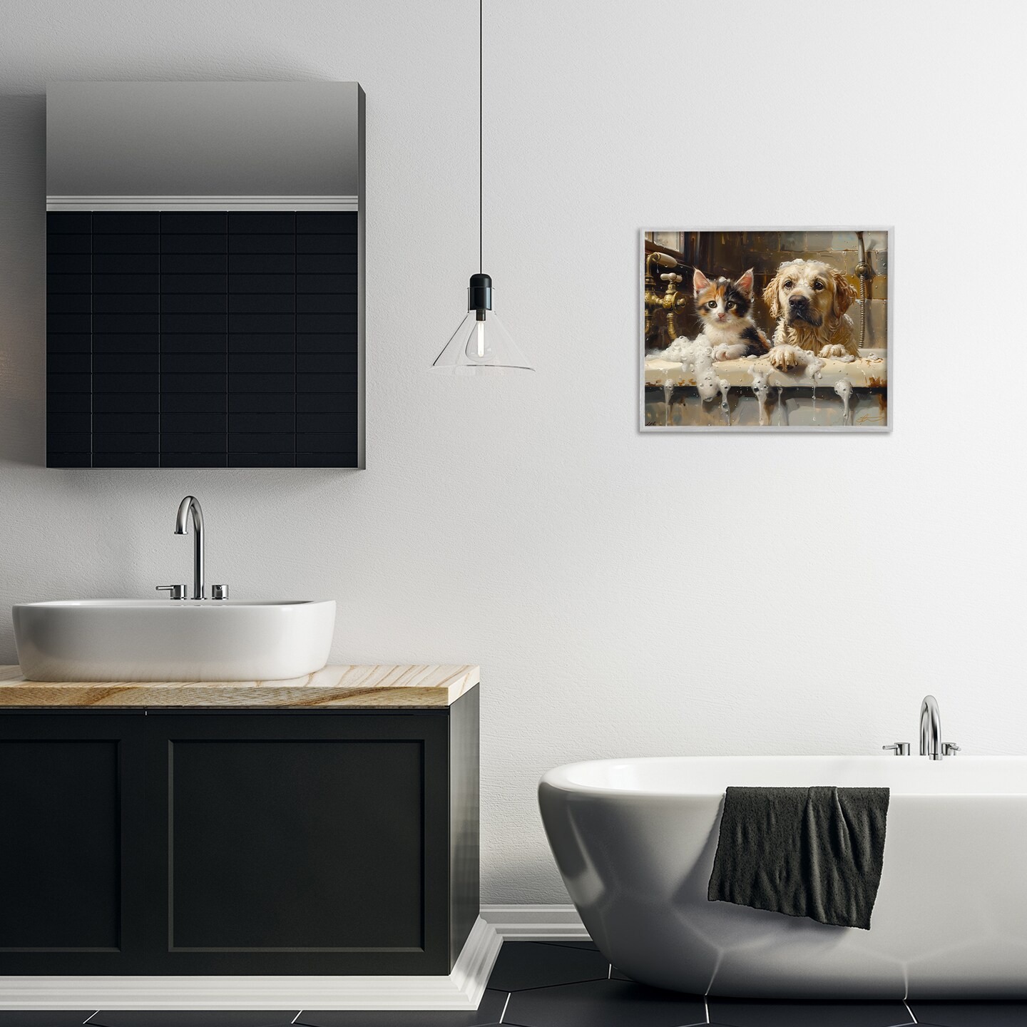 Stupell Industries Bath Buddies Cat & Dog Framed Giclee, design by Shawna Stewart
