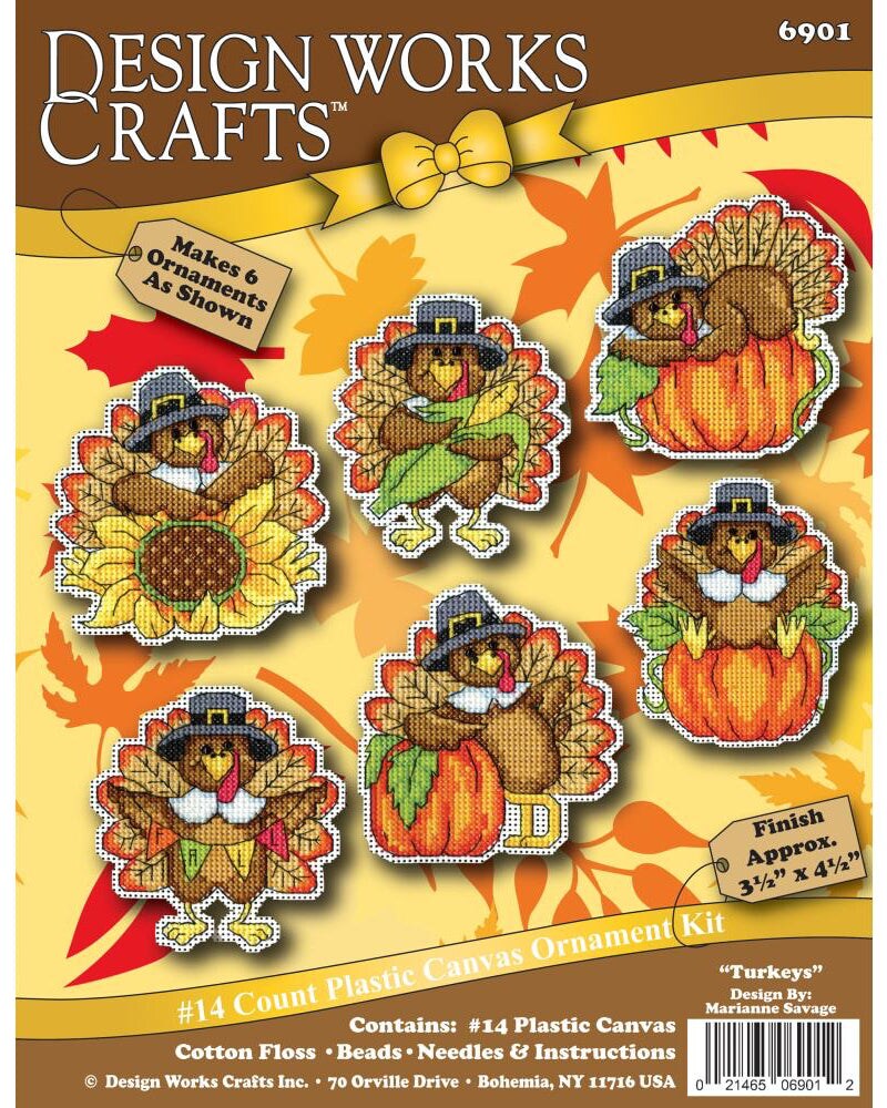 DIY Design Works Thanksgiving Turkeys Plastic Canvas Ornament Kit