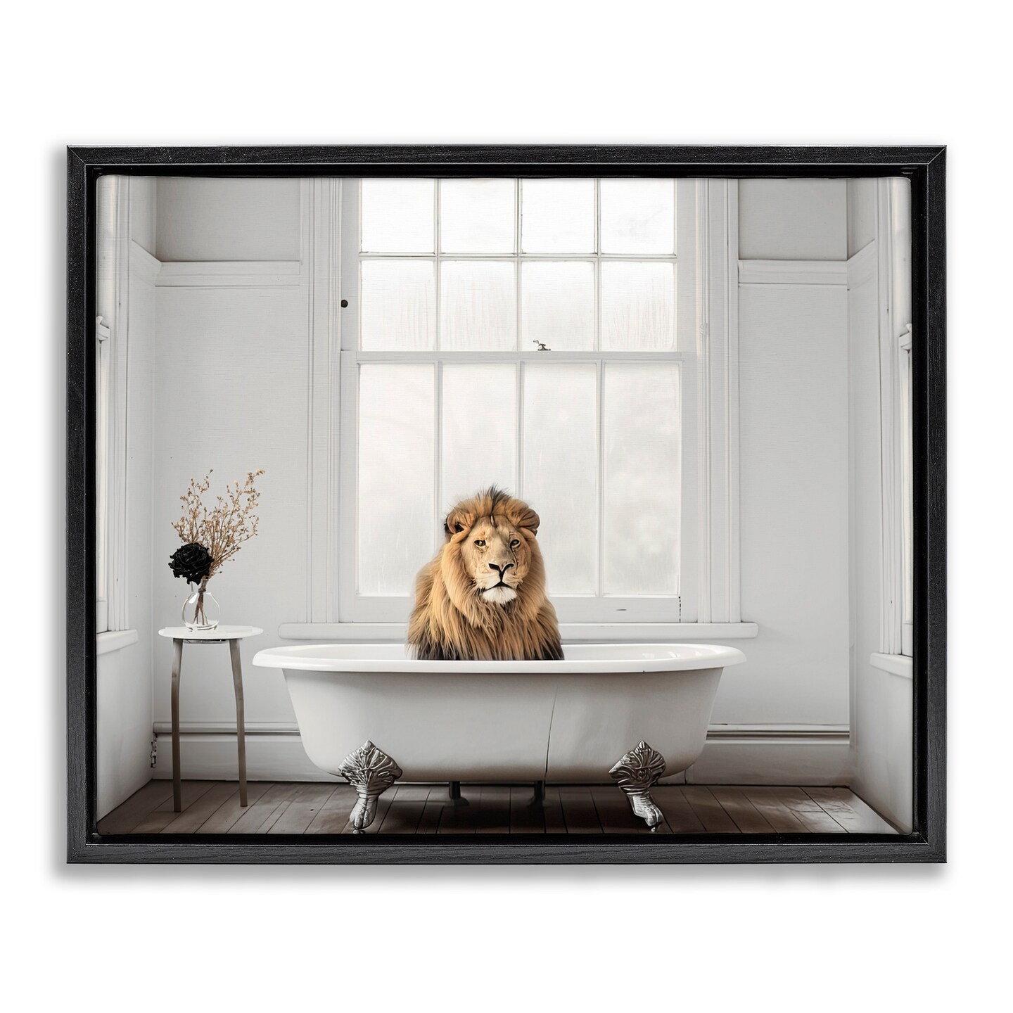 Stupell Industries Minimalist Lion Bathtime Floating Frame, design by Sasha