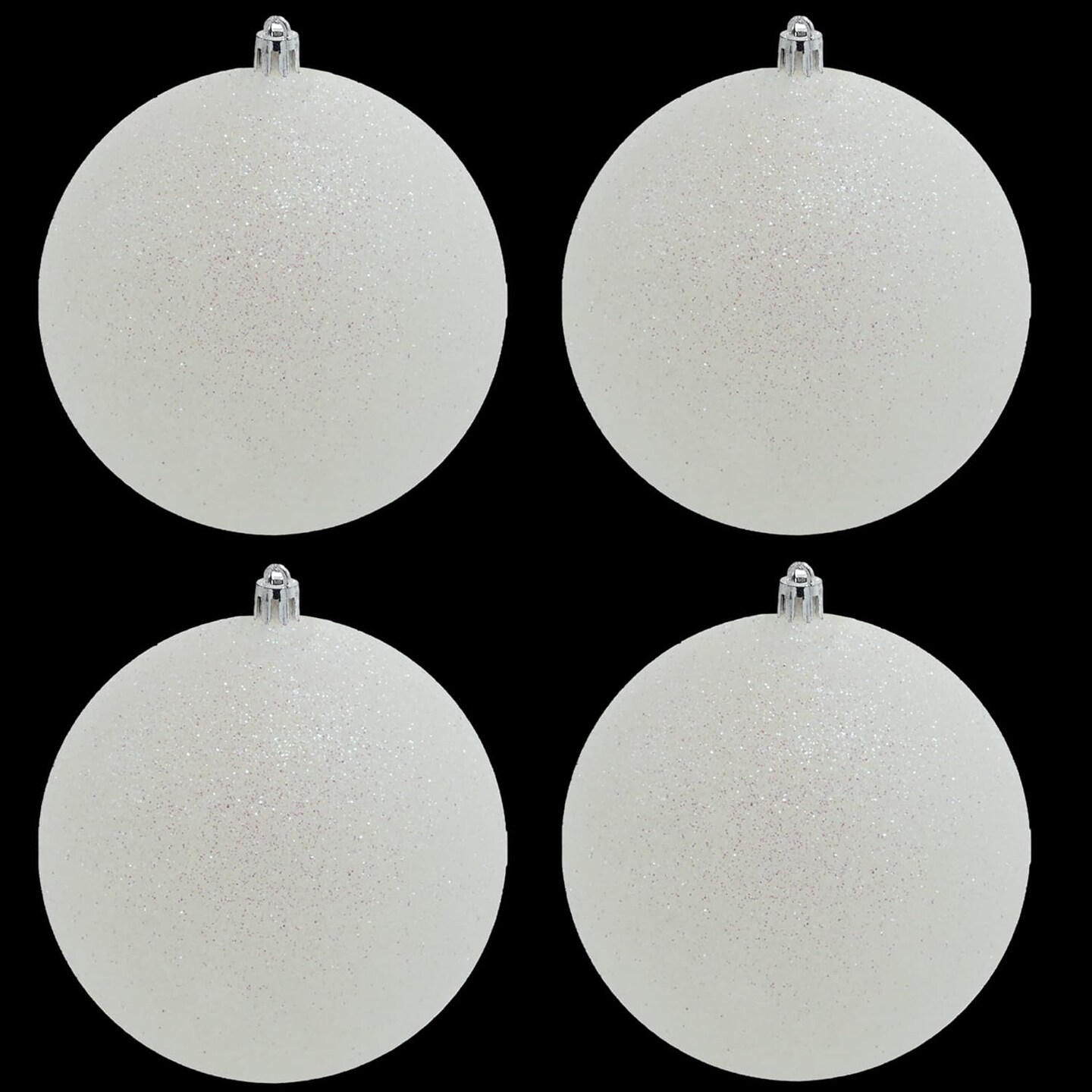 4E's Novelty 4" Large Snowball Ornaments (4 Pack) – Iridescent Shatterproof White Christmas Balls, Pre-Strung Sparkly Holiday Décor for Trees, Garlands, Winter Wonderland Themes & Indoor Displays