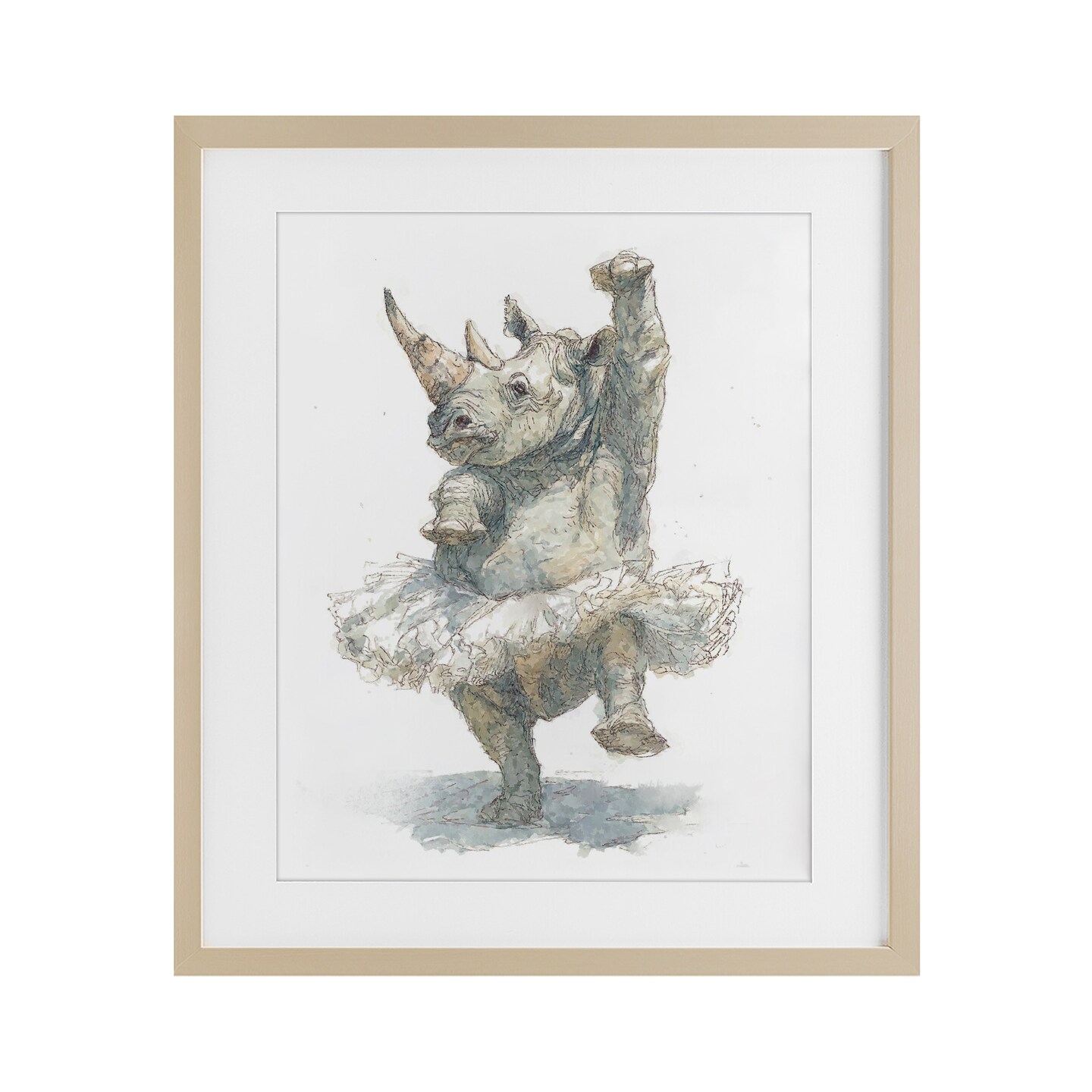 Stupell Industries Ballet Rhino Tutu Framed Print Under Glass, design by Ziwei Li