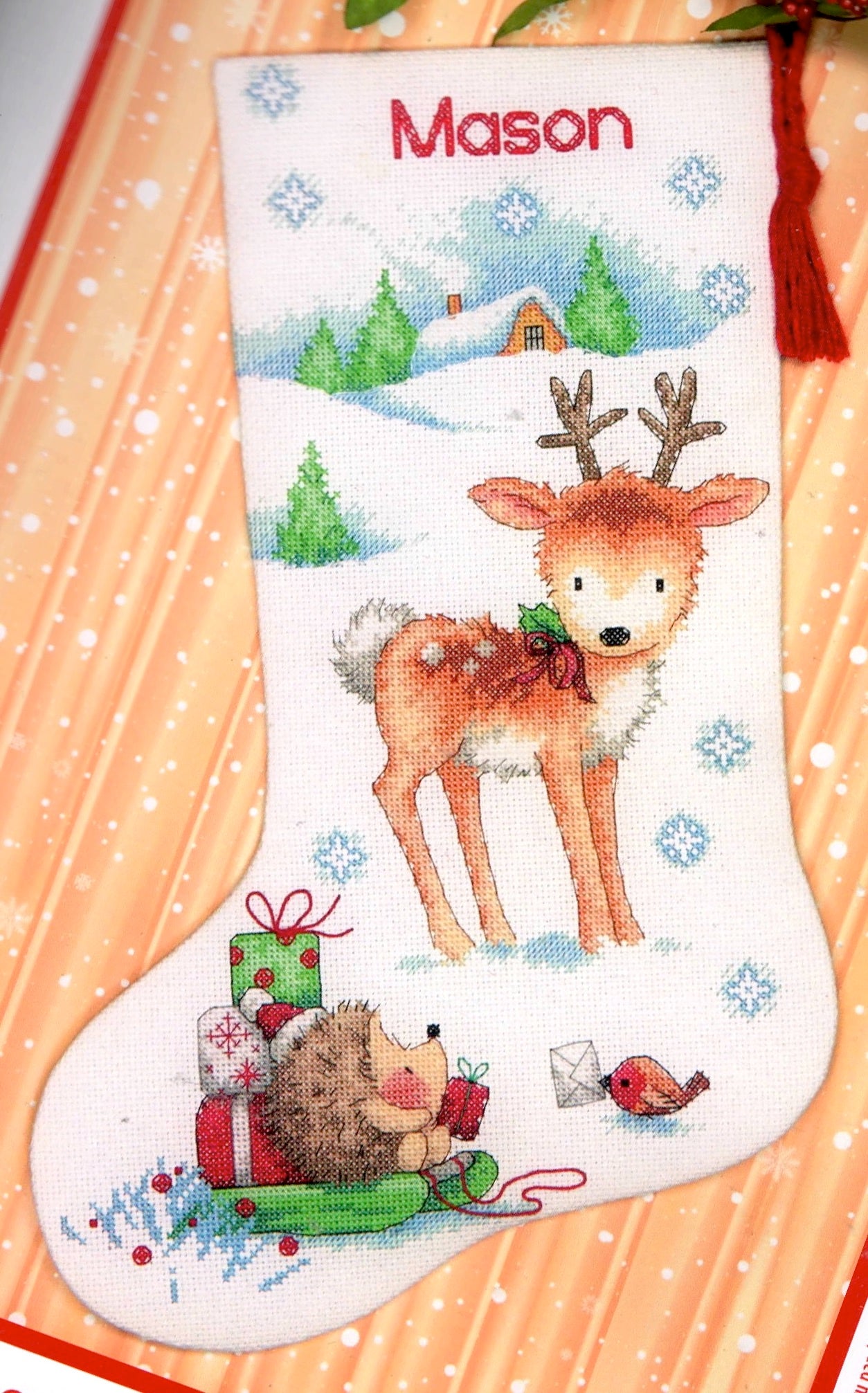 DIY Dimensions Reindeer & Hedgehog Counted Cross Stitch Stocking Kit 08978