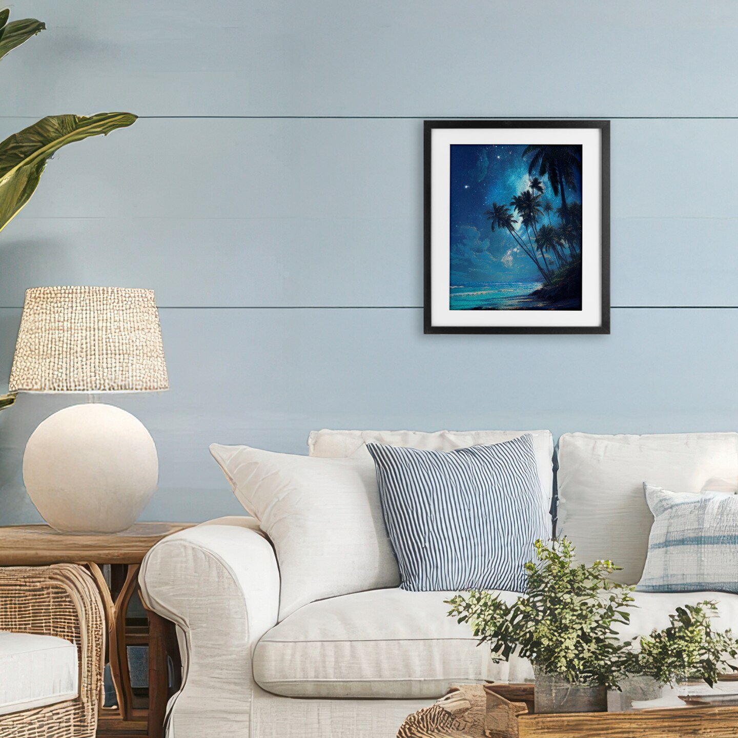 Stupell Industries Moonlit Beach Palm Trees Framed Print Under Glass, design by Ziwei Li