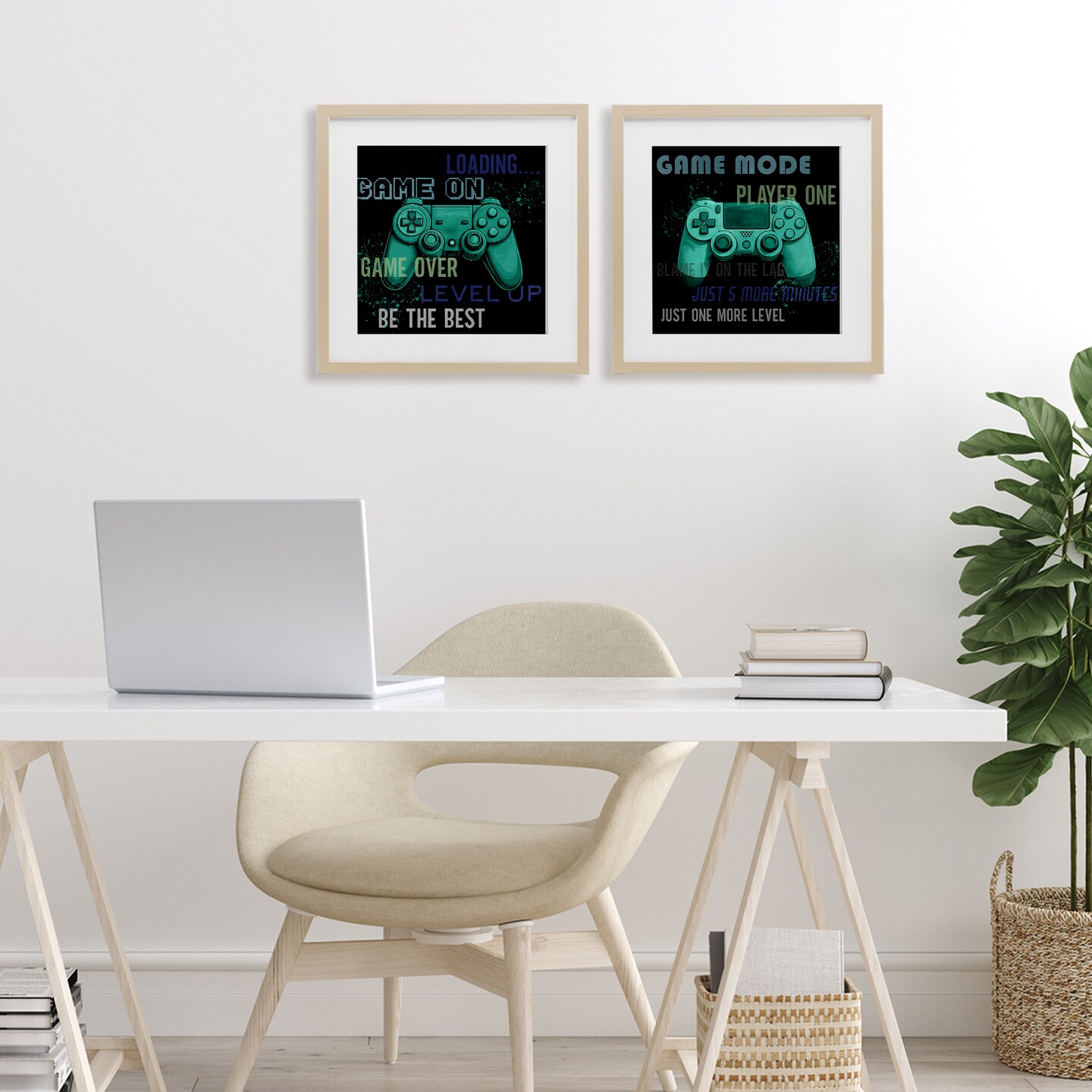Stupell Industries Retro Gaming Phrases Controllers 2pc Framed Print Under Glass Set, design by Kim Allen
