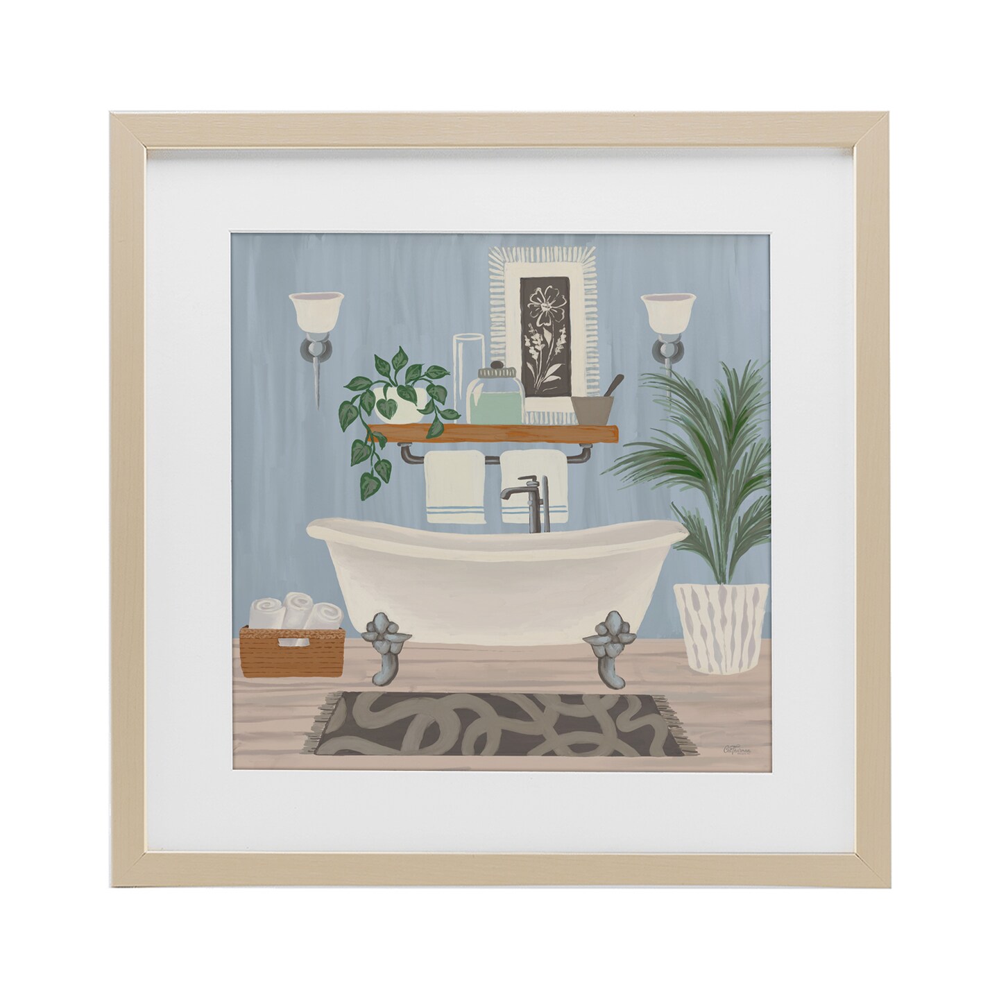 Stupell Industries Unwind and Refresh Bathtub Framed Print Under Glass, design by Cat Thurman Designs