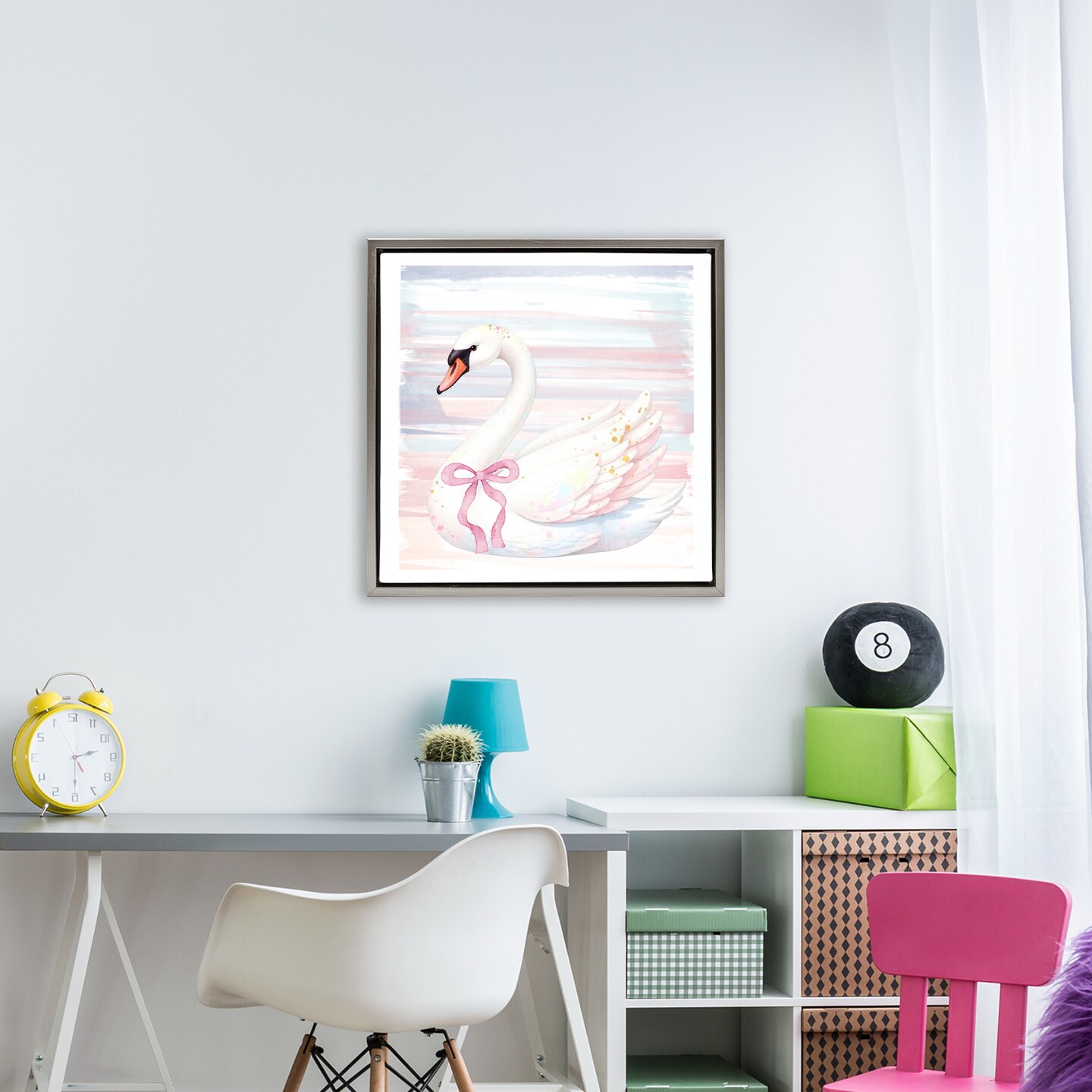 Stupell Industries Pastel Swan with Ribbon Floating Frame, design by Kim Allen