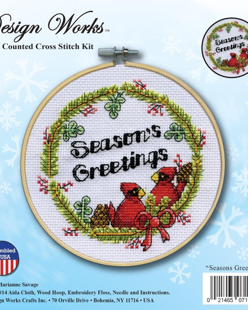 DIY Design Works Seasons Greetings Cardinals Counted Cross Stitch Hoop Kit