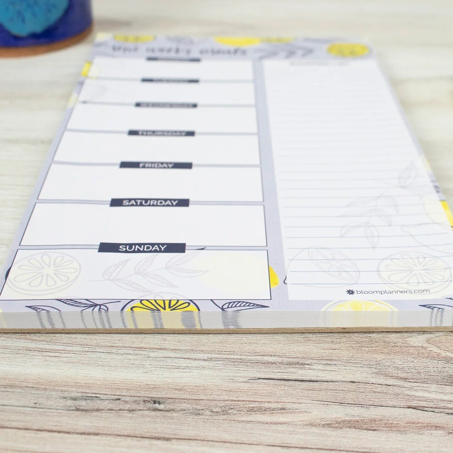 bloom daily planners Planning Pad, 6" x 9", Meal Planning Pad with Magnets, Blue Lemons