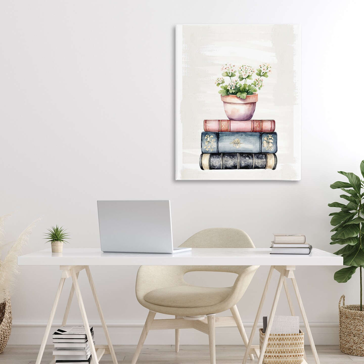 Stupell Industries Floral Stacks with Vintage Books Canvas, design by Kim Allen