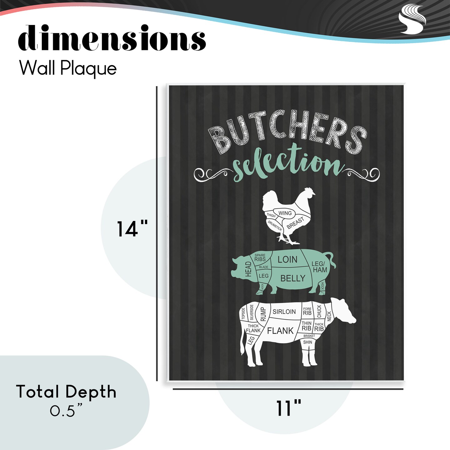 Stupell Industries Butchers Selection Black & Green Wall Plaque, design by Lettered and Lined