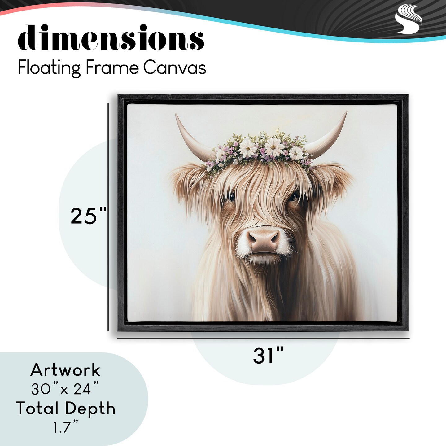 Stupell Industries Shaggy Cattle Floral Crown Floating Frame, design by Shawna Stewart