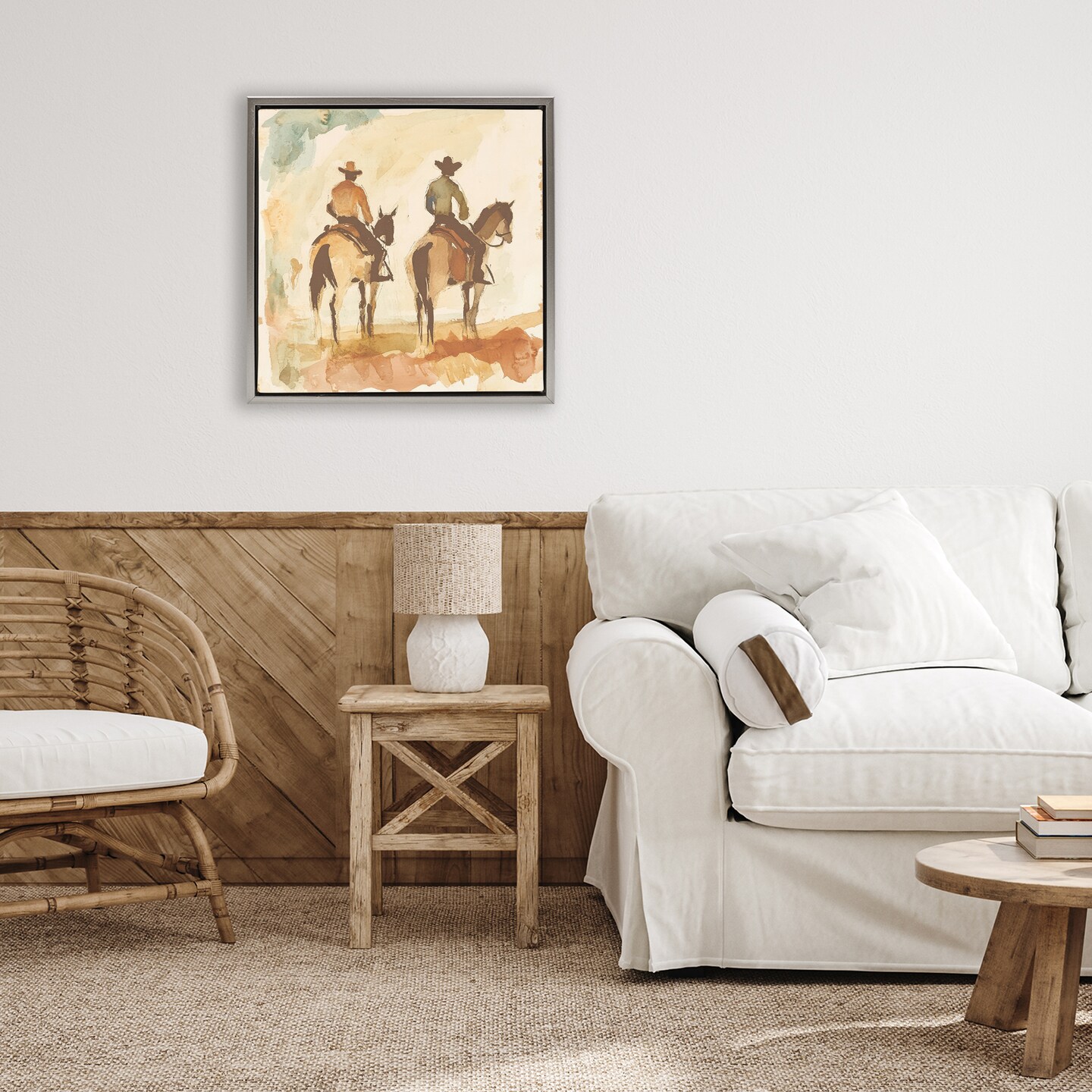 Stupell Industries Western Watercolor Cowboys Right Floating Frame, design by Petal Prints Design