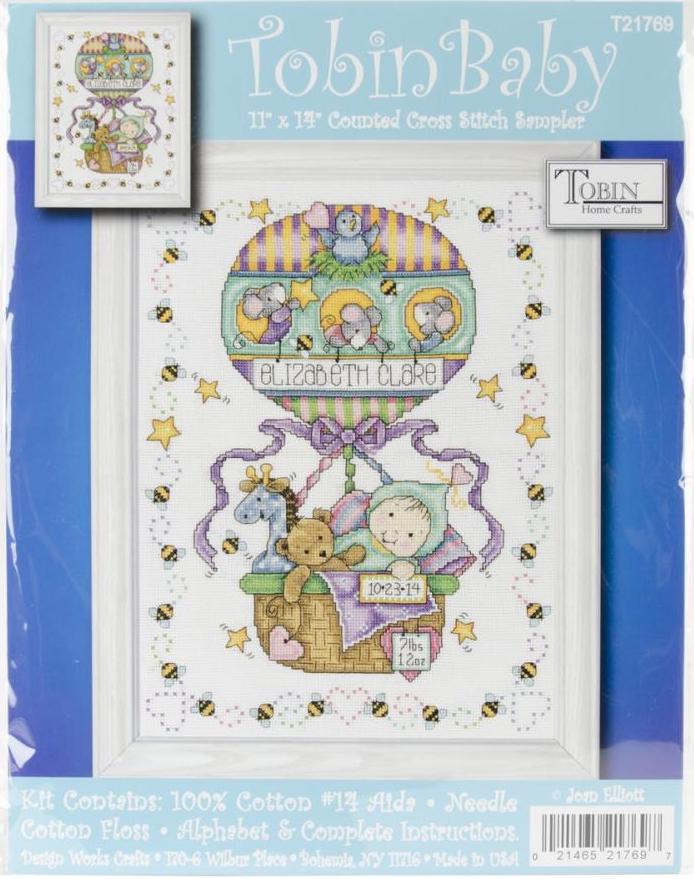 DIY Tobin Balloon Ride Baby Birth Record Gift Counted Cross Stitch Kit 11x14