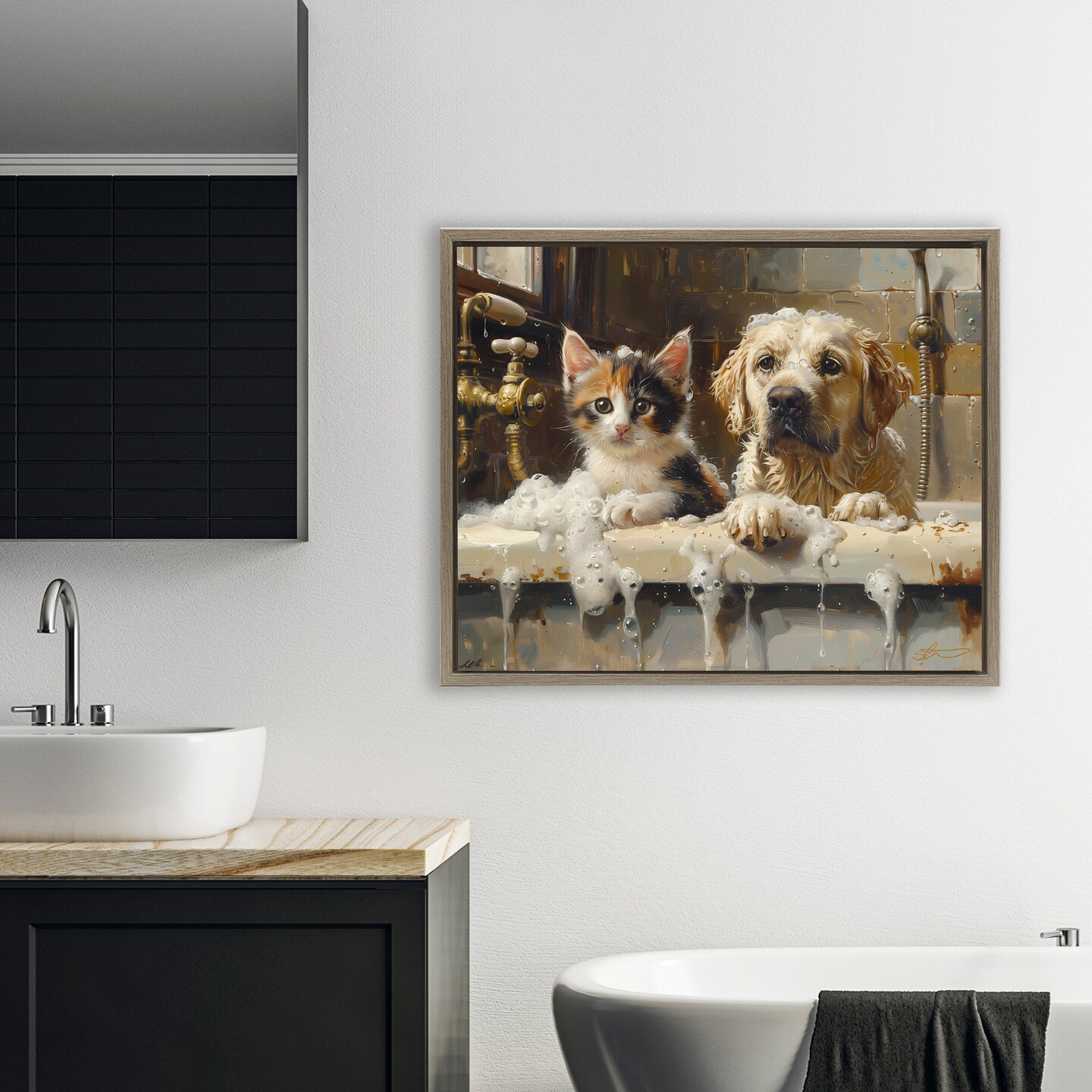 Stupell Industries Bath Buddies Cat & Dog Floating Frame, design by Shawna Stewart