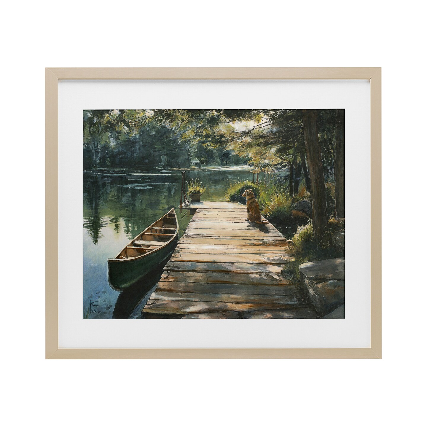 Stupell Industries Lake Life Dog on Dock Framed Print Under Glass, design by Sara Culpepper