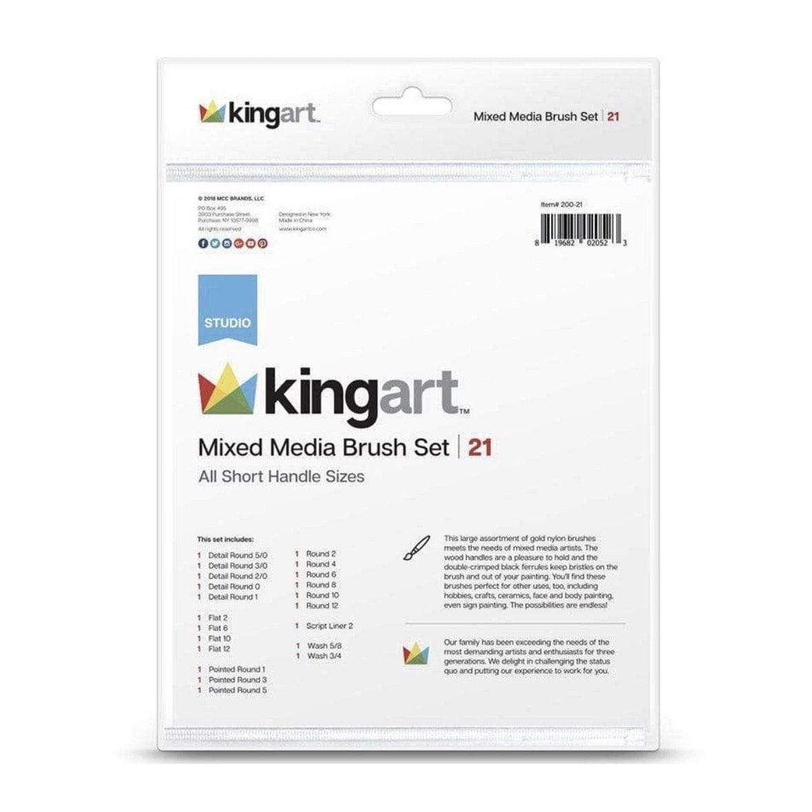 KINGART® Studio Golden Nylon Mixed Media Brush Set - 21 Pieces