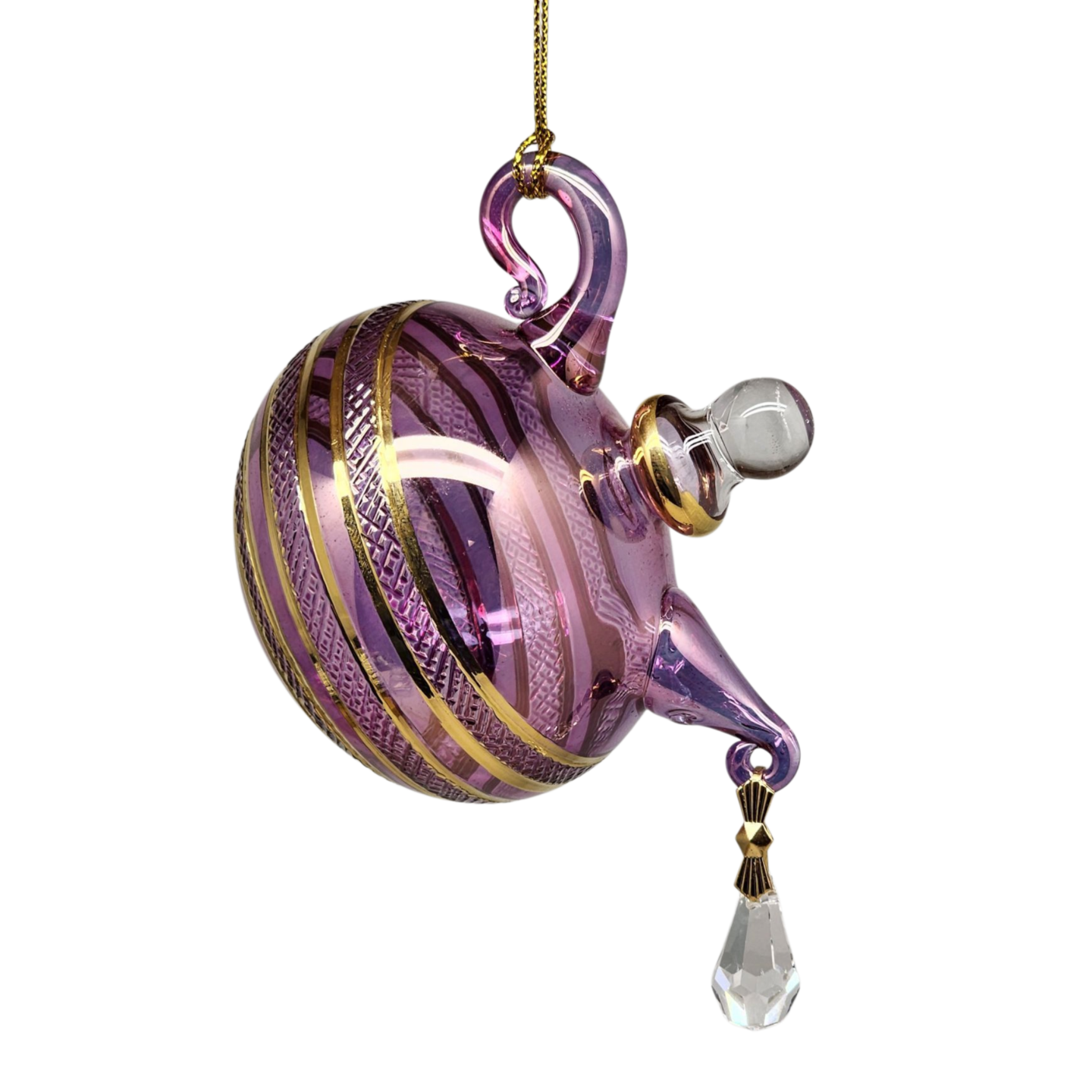 Glass Teapot with Crystal &#x27;droplet&#x27; Ornament - Purple