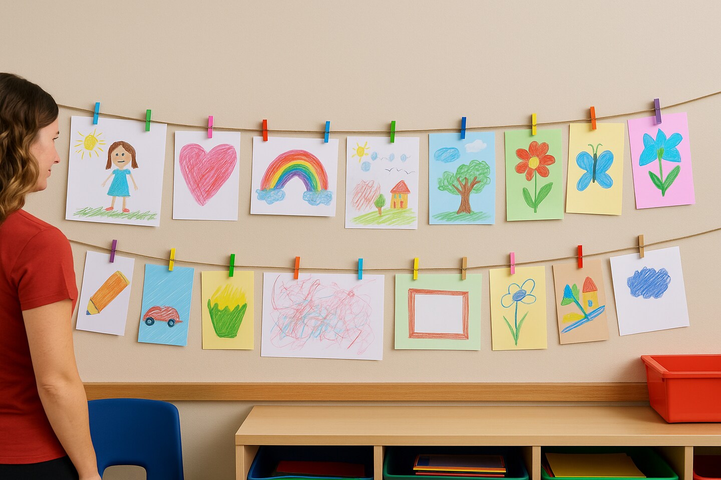 Mini Colored Clothes Pins – 50 Pack, Small Decorative Clothespins for Crafts, Classroom Displays & DIY Projects