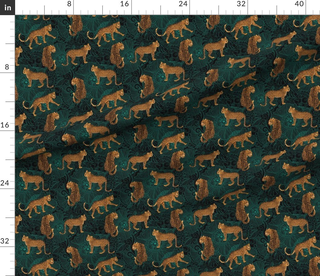 Maximalist Leopards Animal Print Boho Tropical Emerald Teal Green Custom Printed Fabric by Spoonflower Various Fabrics by the Yard or Fat Quarter