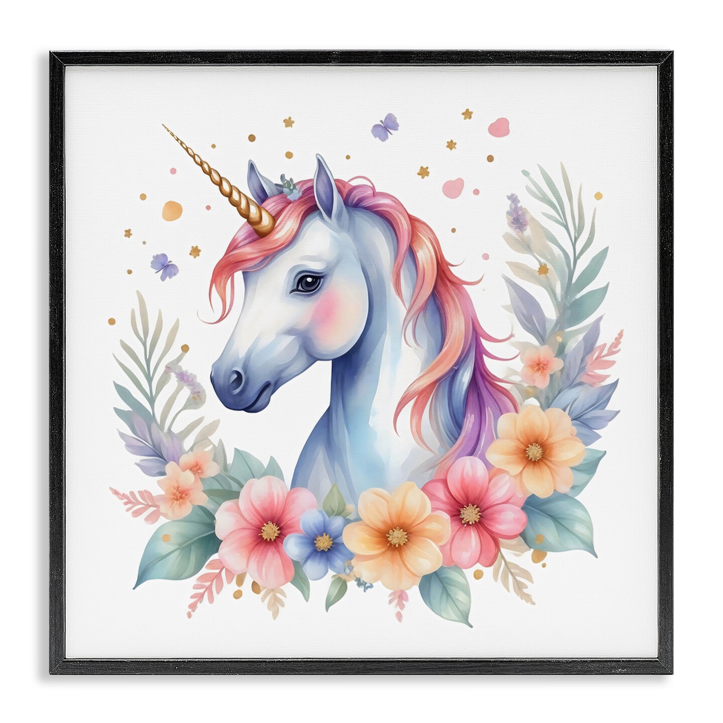 Stupell Industries Colorful Unicorn with Flowers Framed Giclee, design by Creative Studio