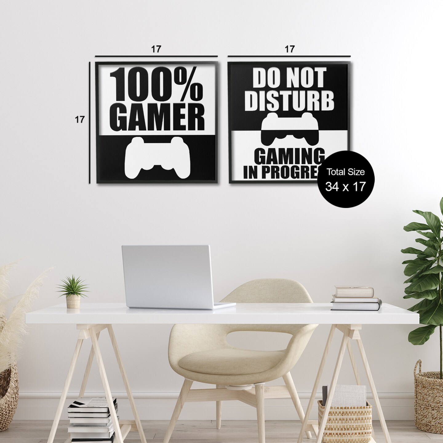 Stupell Industries Competitive Gamer Black & White 2pc Framed Giclee Set, design by Kim Allen