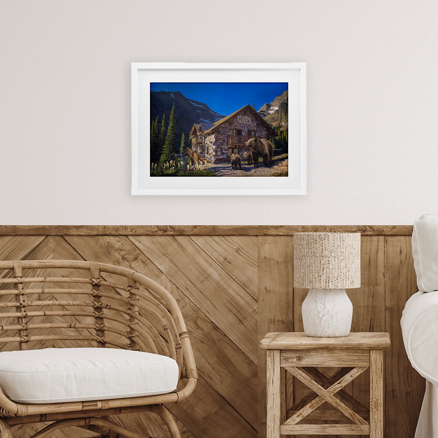 Stupell Industries Forest Cabin & Bears Framed Print Under Glass, design by James Corwin