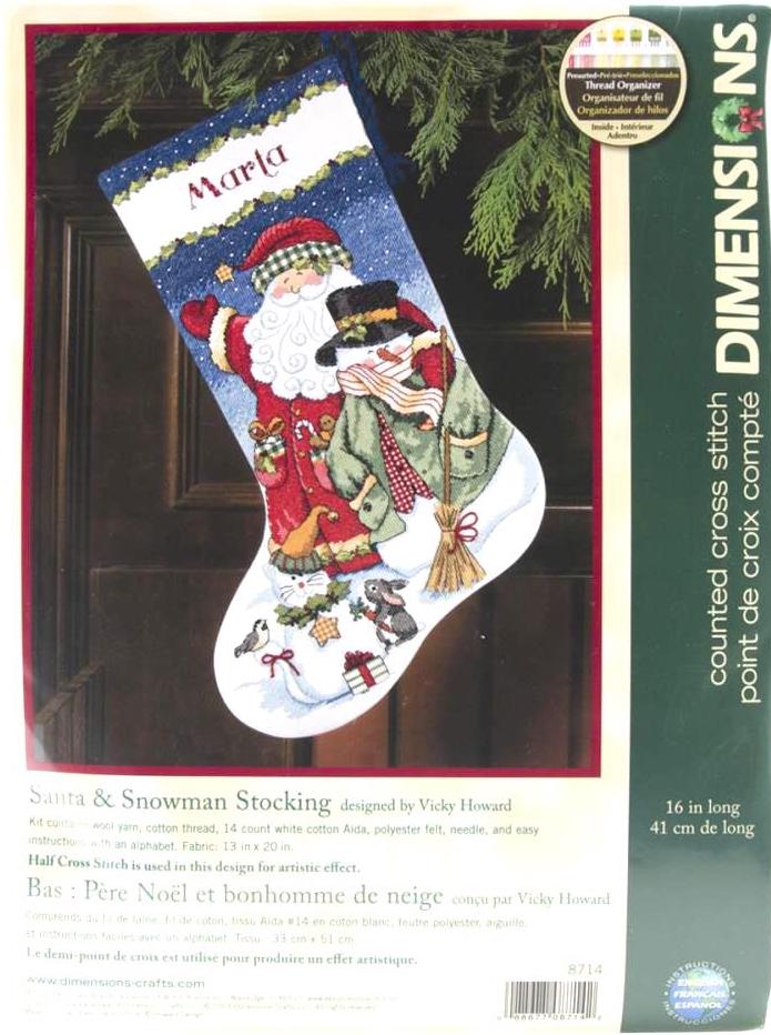 DIY Dimensions Santa & Snowman Christmas Counted Cross Stitch Stocking Kit